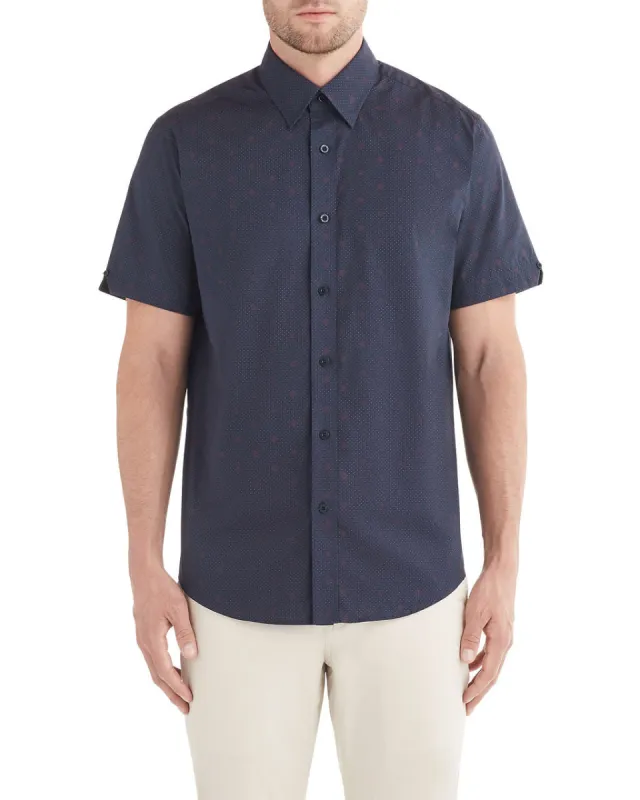 Short-Sleeve Spot Squares Print Shirt - Navy sold by Ben Sherman