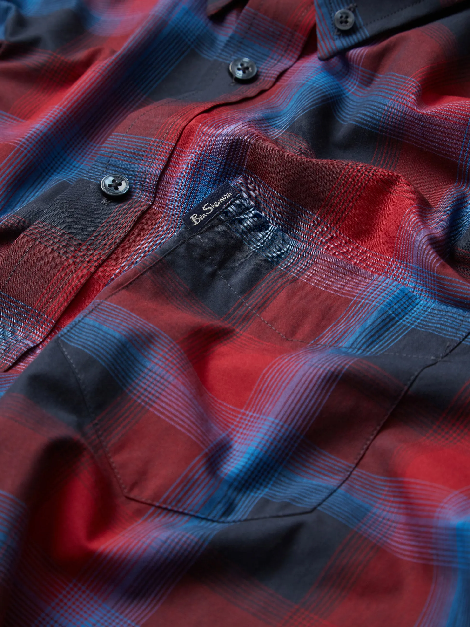 Gradient Check Long-Sleeve Shirt - Red sold by Ben Sherman product image thumbnail 3