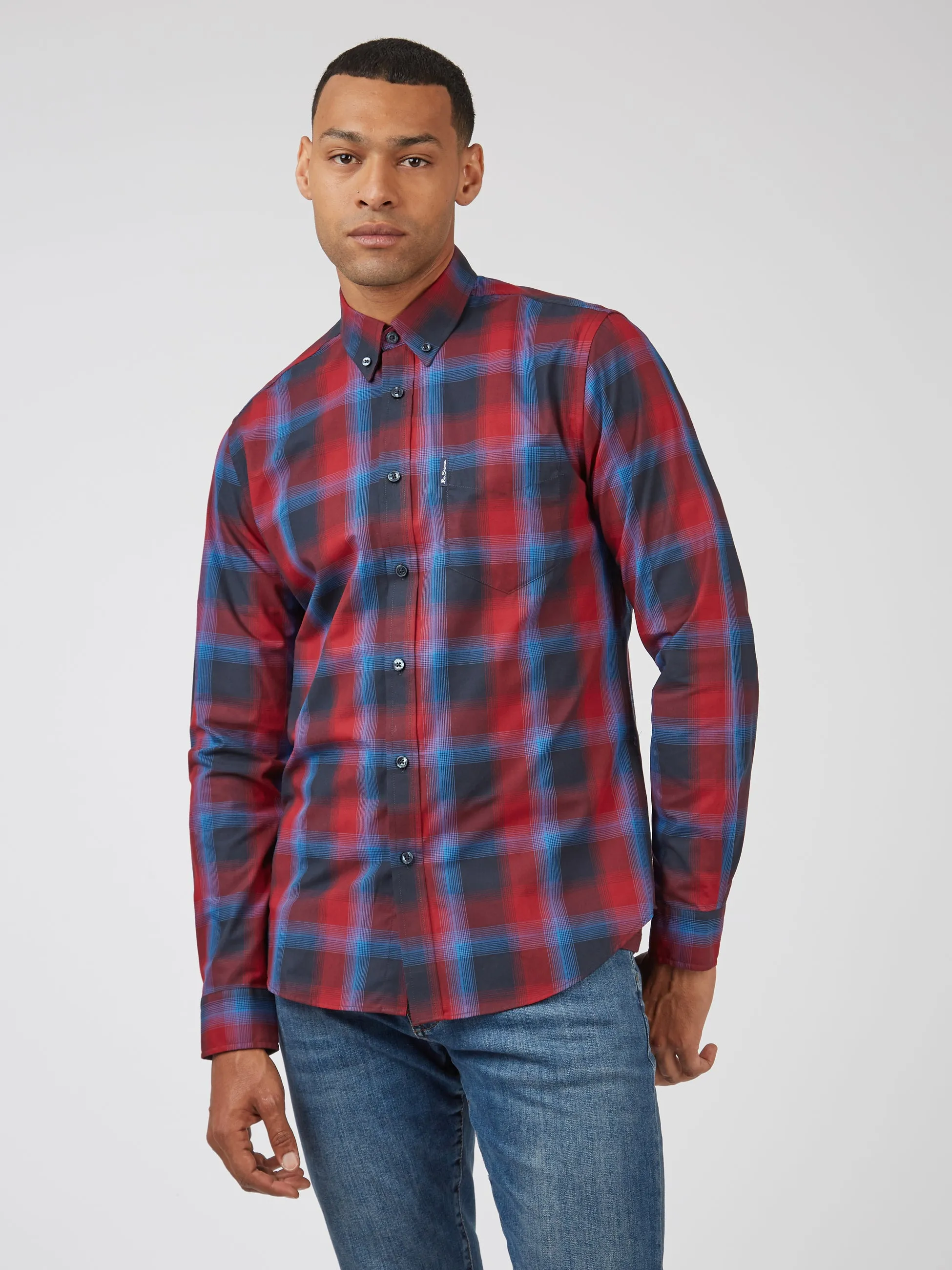 Gradient Check Long-Sleeve Shirt - Red sold by Ben Sherman product image thumbnail 5
