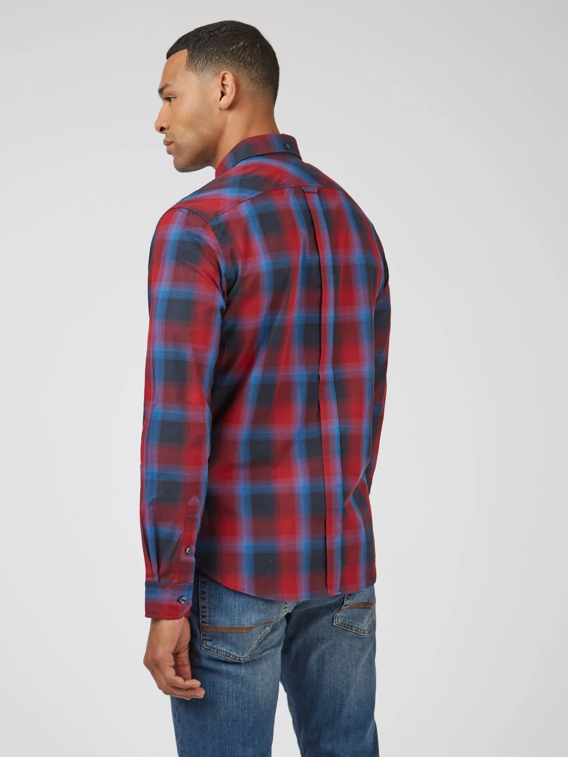 Gradient Check Long-Sleeve Shirt - Red sold by Ben Sherman product image thumbnail 4