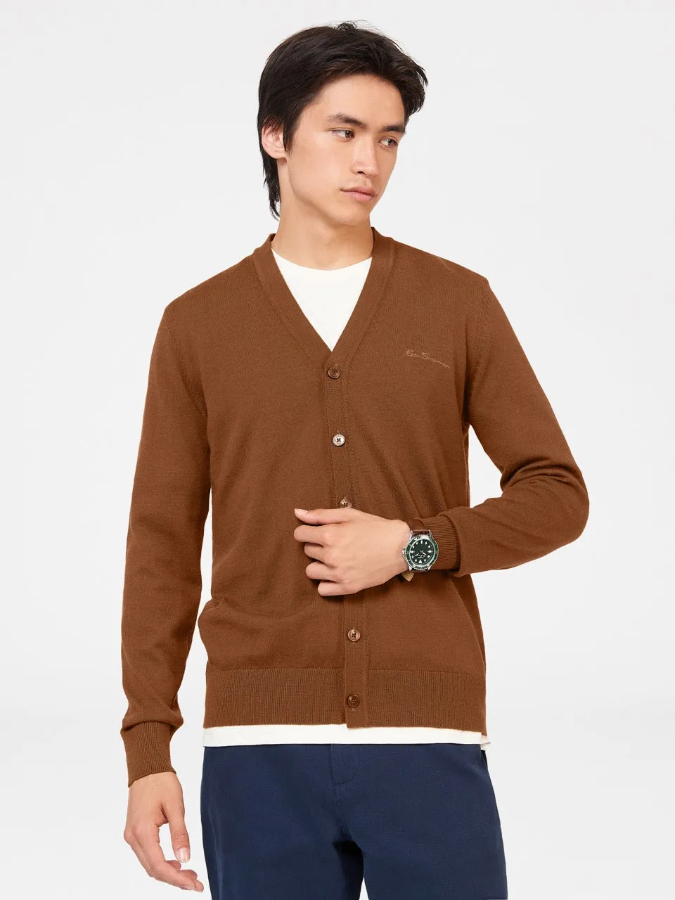 Signature Merino Knit Cardigan - Utility Brown sold by Ben Sherman product image thumbnail 2