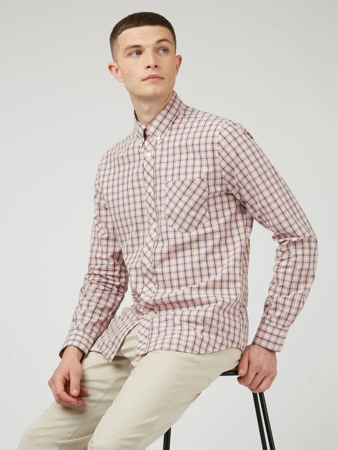 Signature House Check Long-Sleeve Shirt - Light Pink sold by Ben Sherman product image thumbnail 5