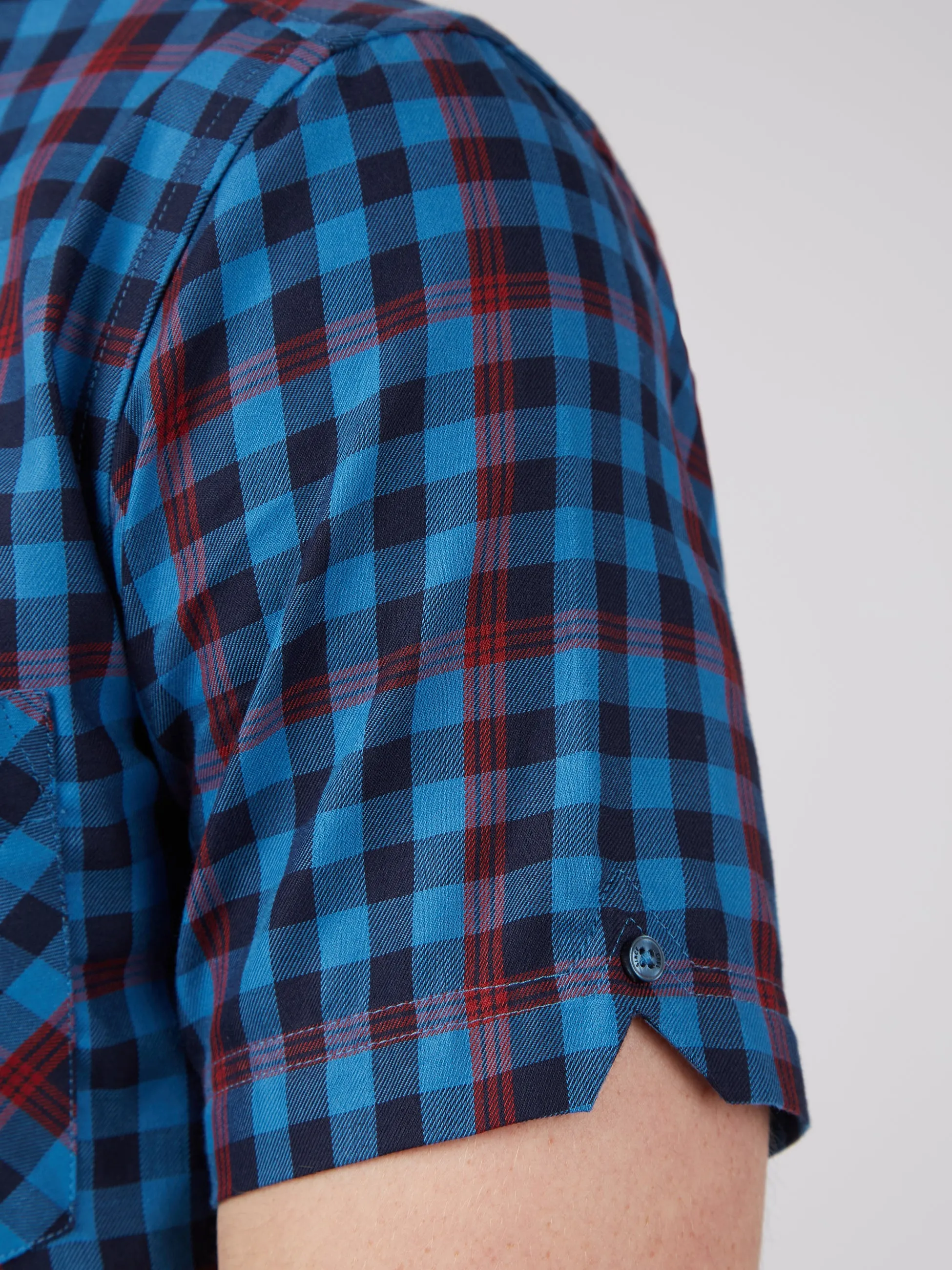 Gingham Overcheck Short-Sleeve Shirt - Bright Blue sold by Ben Sherman product image thumbnail 3