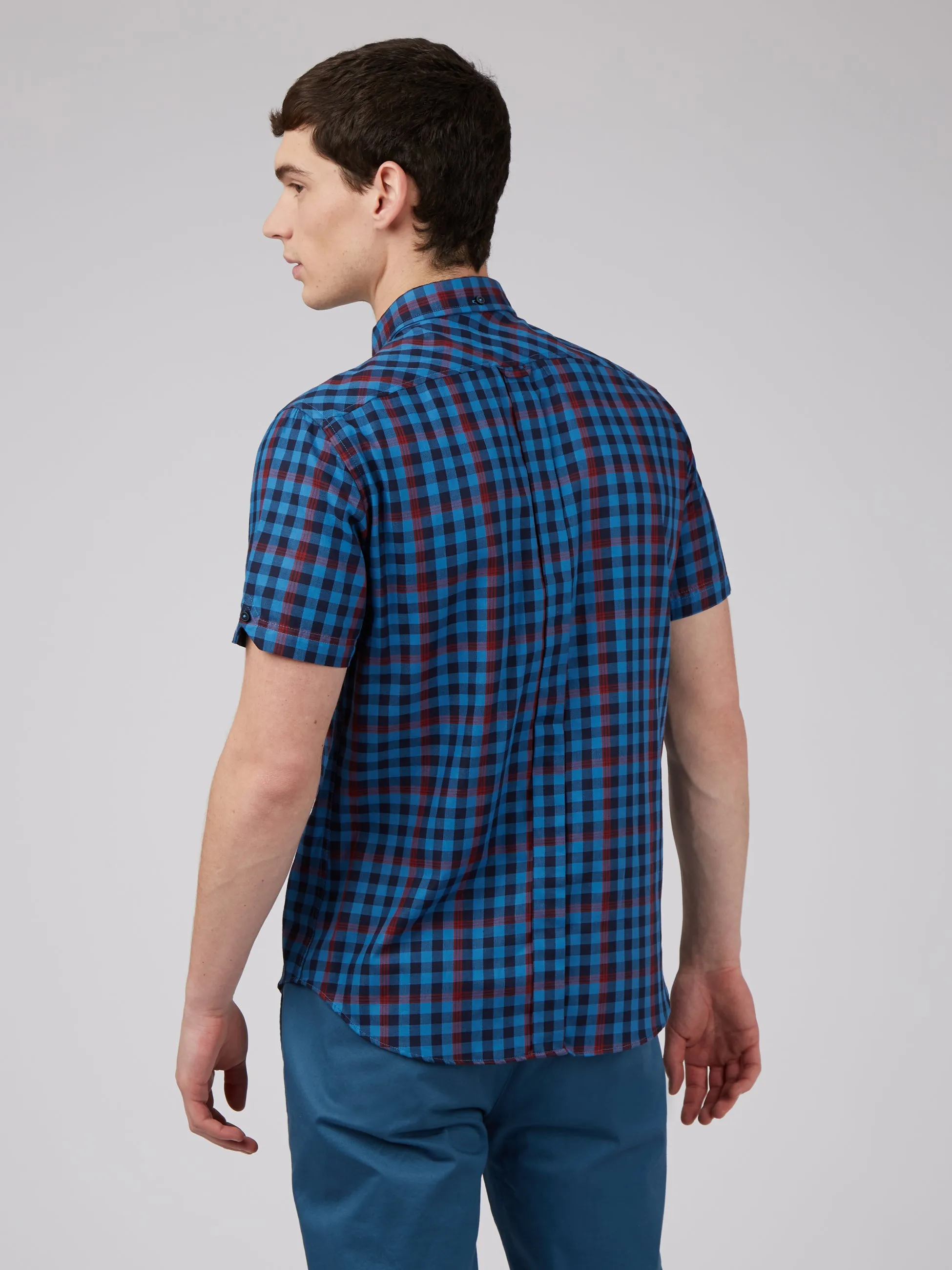Gingham Overcheck Short-Sleeve Shirt - Bright Blue sold by Ben Sherman product image thumbnail 2