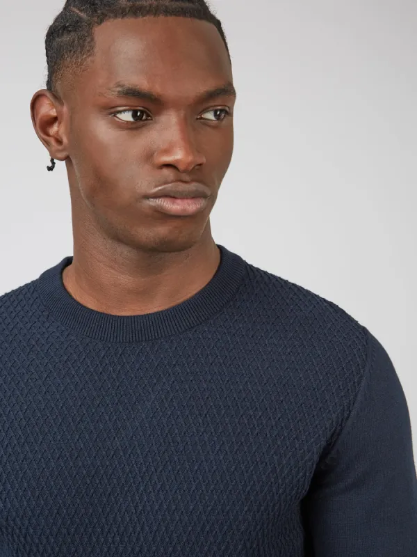 Textured Knit Crewneck Sweater - Navy sold by Ben Sherman