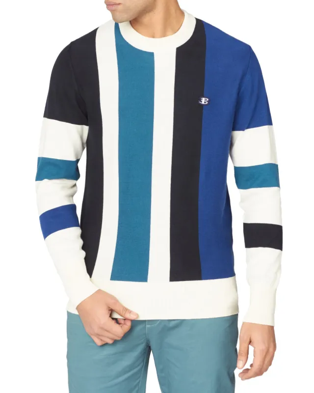 B by Ben Sherman Stripe Crewneck Sweater - Marine sold by Ben Sherman