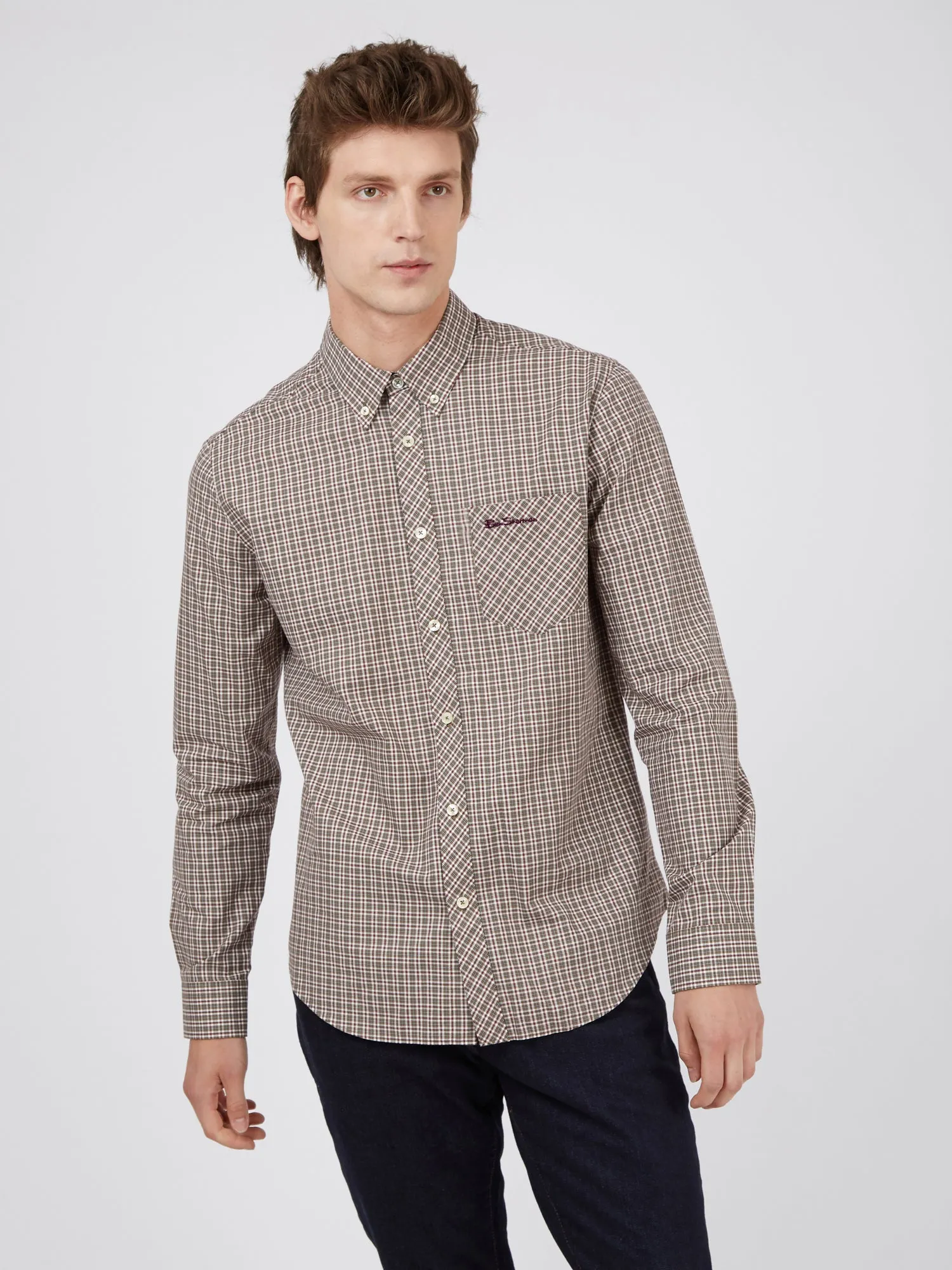 Long-Sleeve Mini-Check Shirt - Hemp sold by Ben Sherman product image thumbnail 3