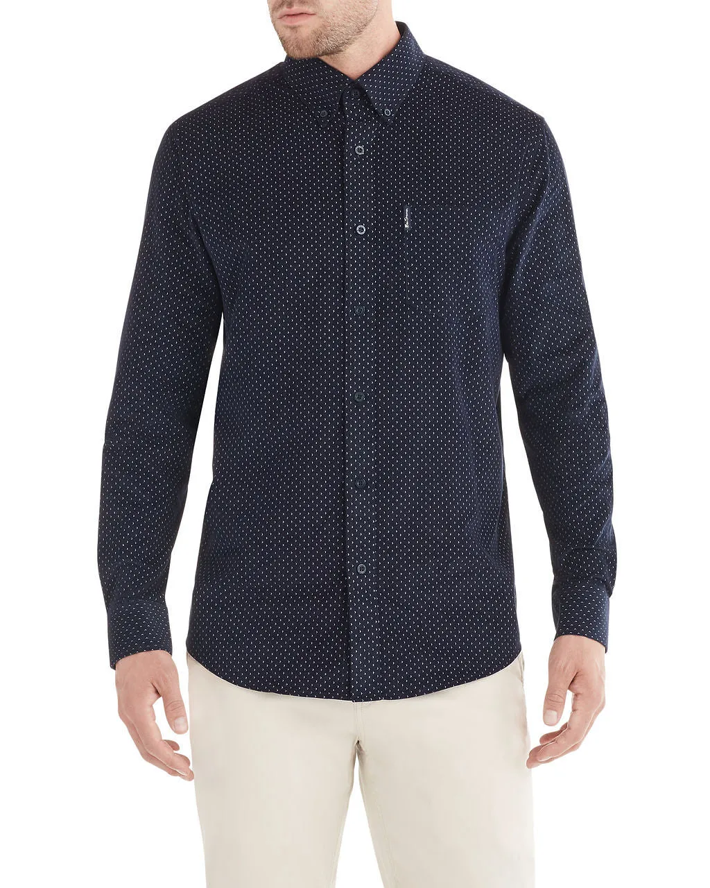 Long-Sleeve Geo Print Cord Shirt - Ink sold by Ben Sherman