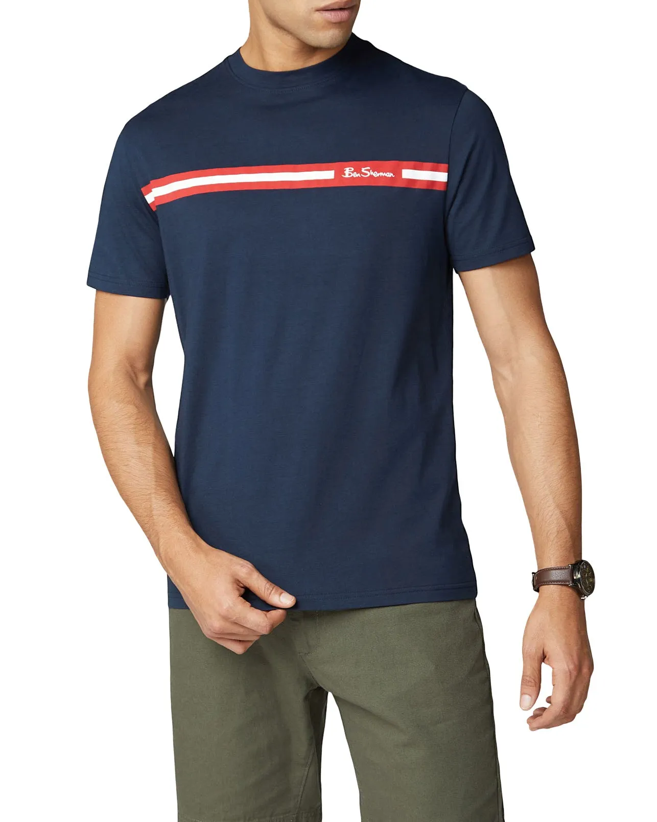 Printed Chest Stripe Tee - Dark Navy sold by Ben Sherman