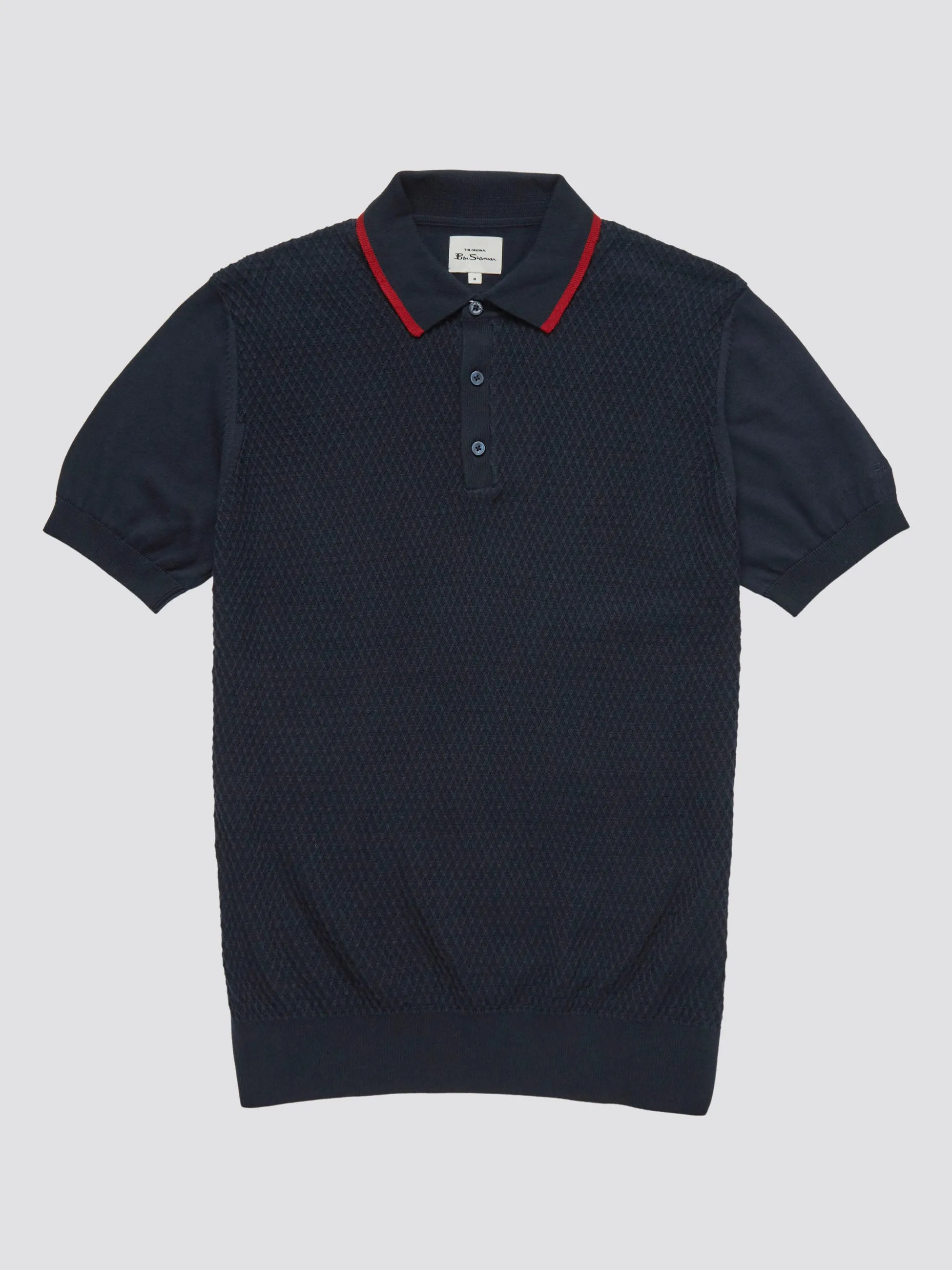 Textured Knit Contrast Tip Polo - Navy sold by Ben Sherman