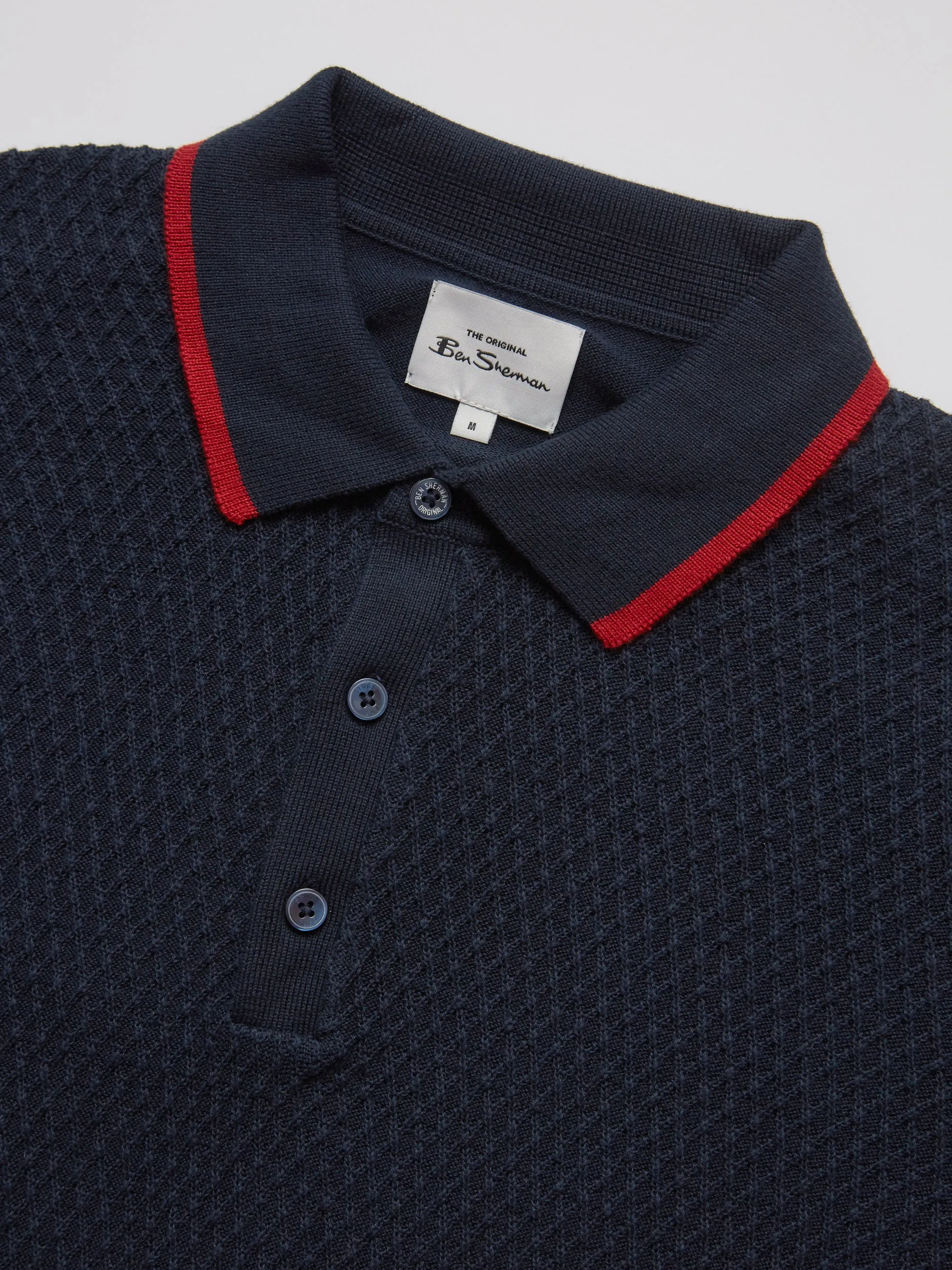 Textured Knit Contrast Tip Polo - Navy sold by Ben Sherman product image thumbnail 4
