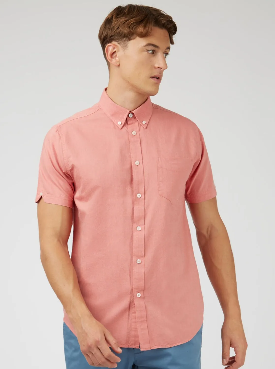 Signature Organic Short-Sleeve Oxford Shirt - Raspberry sold by Ben Sherman product image thumbnail 4