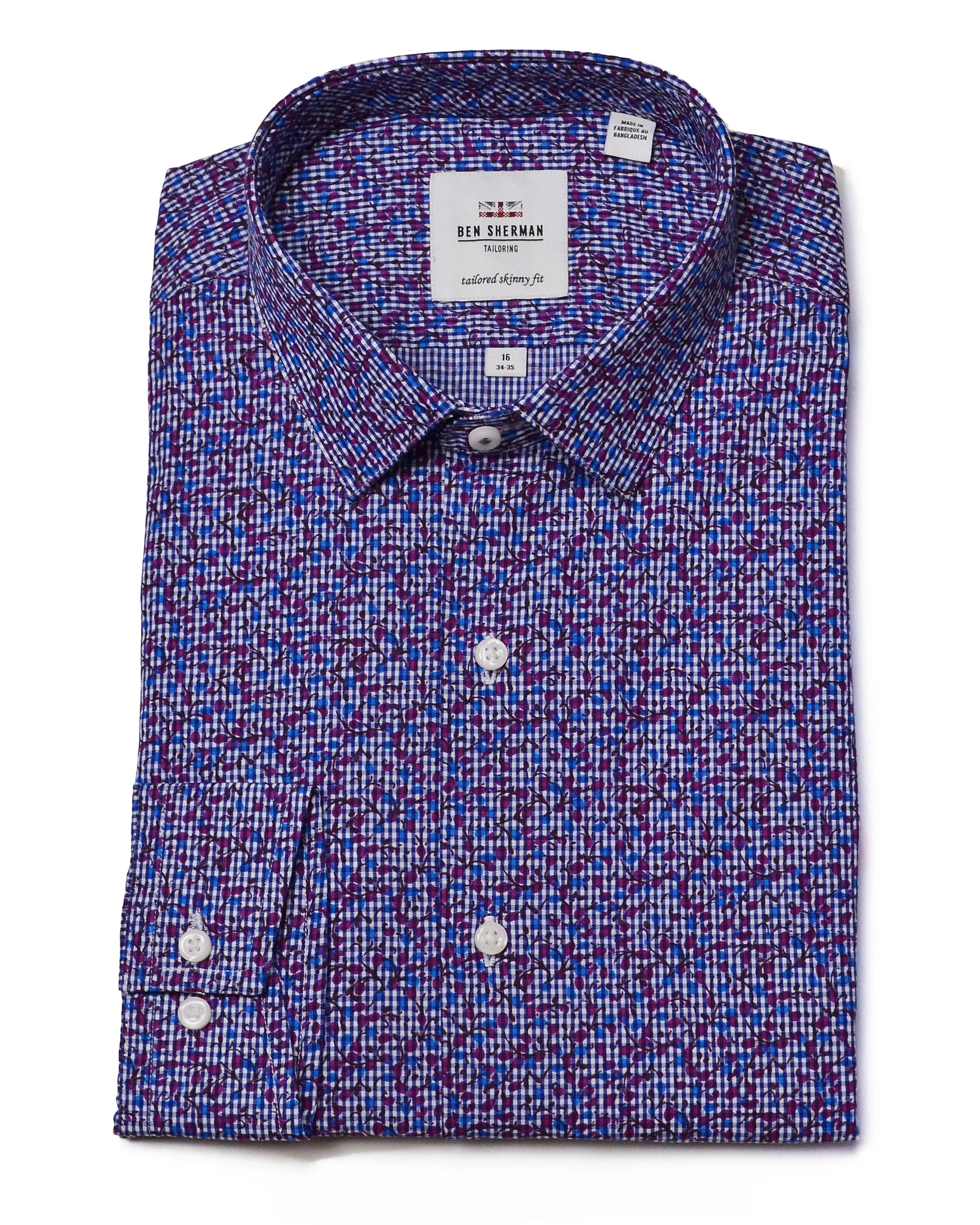 Multi Floral Printed Gingham Skinny Fit Dress Shirt sold by Ben Sherman product image thumbnail 4