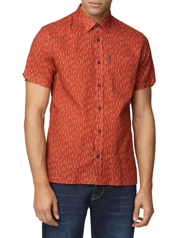 Short-Sleeve Linen Striped Shirt - Teracota sold by Ben Sherman