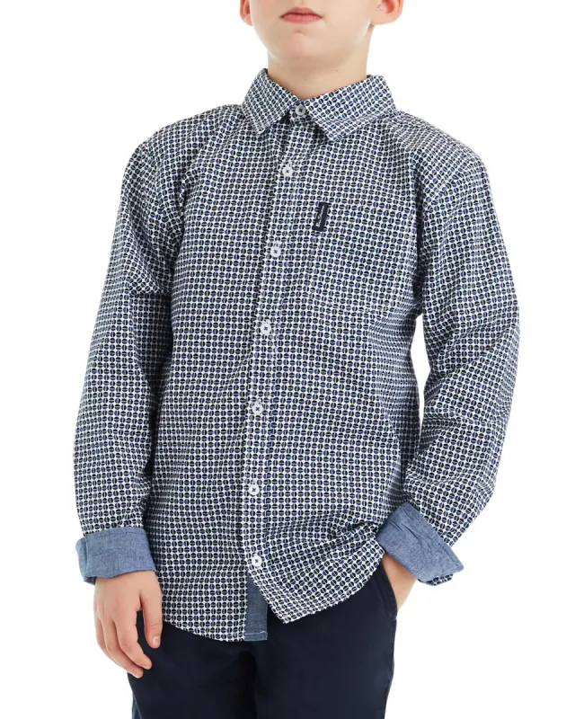 Boys' Navy/Blue Long-Sleeve Circle Print Button-Down Shirt (Sizes 8-18) sold by Ben Sherman