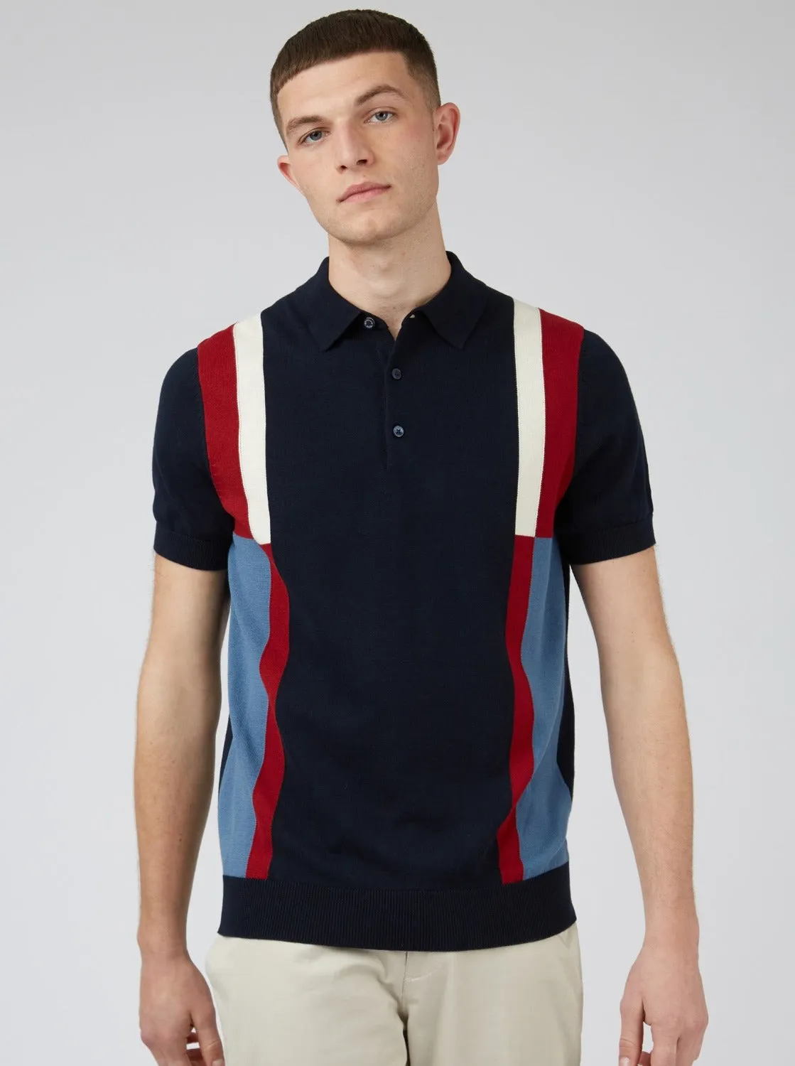 Signature Colorblock Mod Knit Polo - Navy sold by Ben Sherman