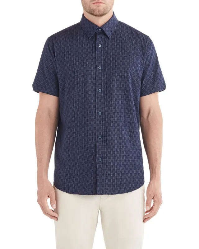 Short-Sleeve Dash Dot Checkerboard Shirt - Midnight sold by Ben Sherman