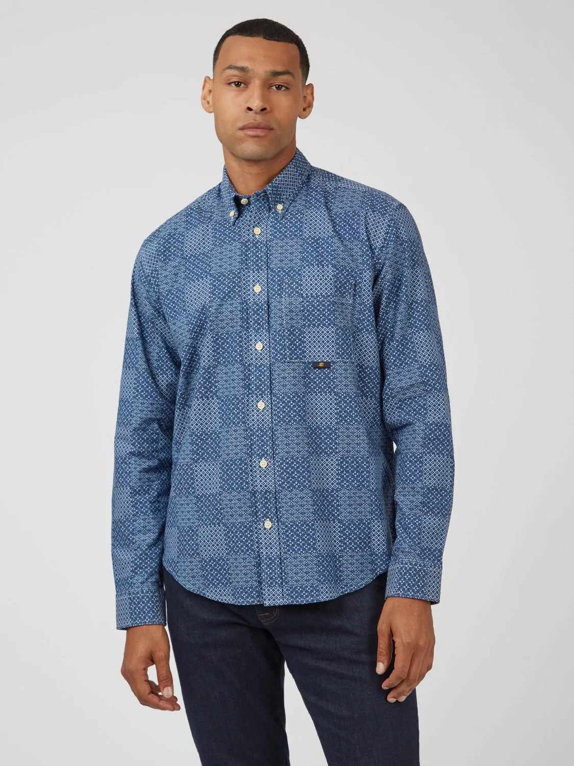 Chambray Patchwork Geo Print Long-Sleeve Shirt sold by Ben Sherman product image thumbnail 5