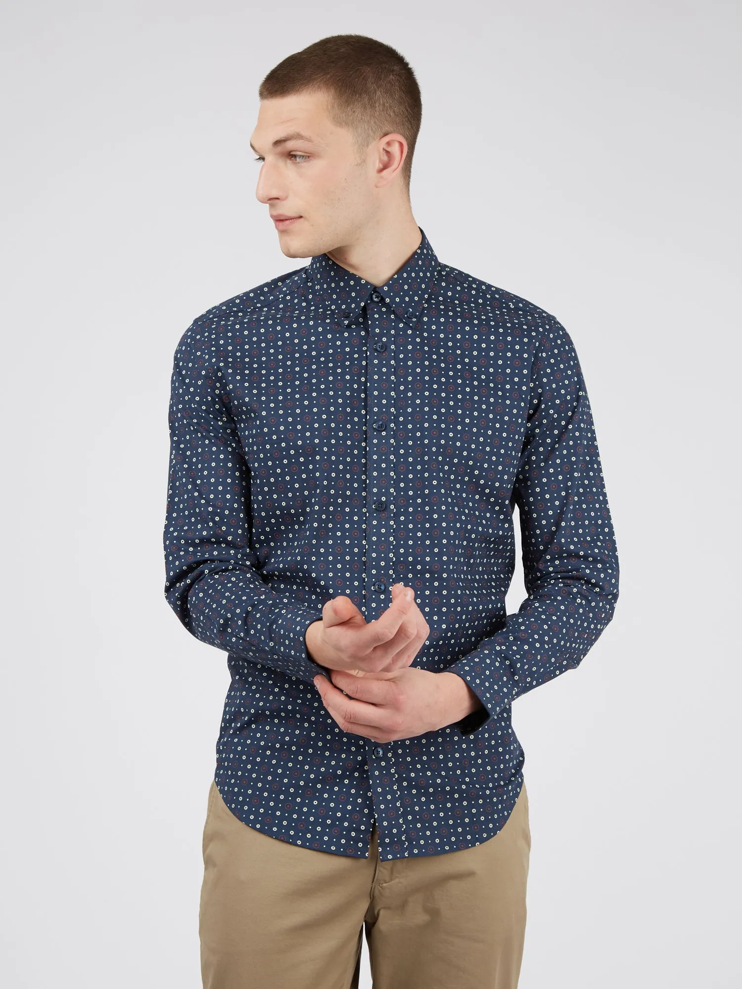 Long-Sleeve Retro Spot-Print Shirt - Dark Blue sold by Ben Sherman