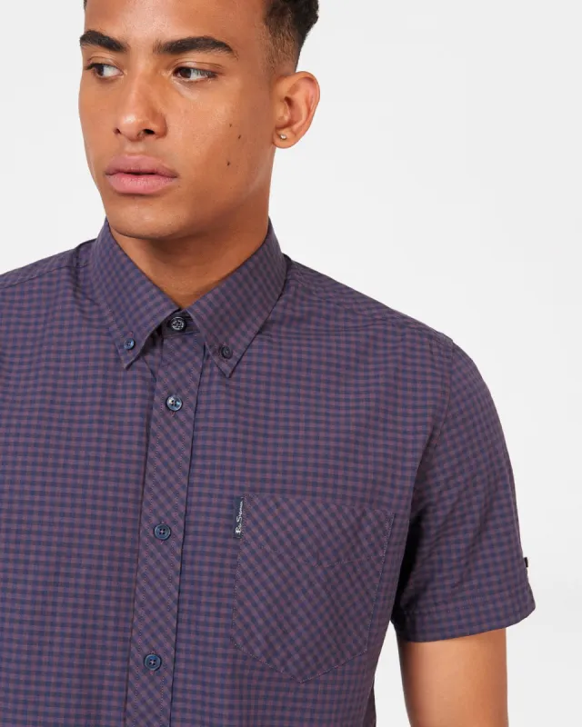 Signature Gingham Short-Sleeve Shirt - Plum sold by Ben Sherman