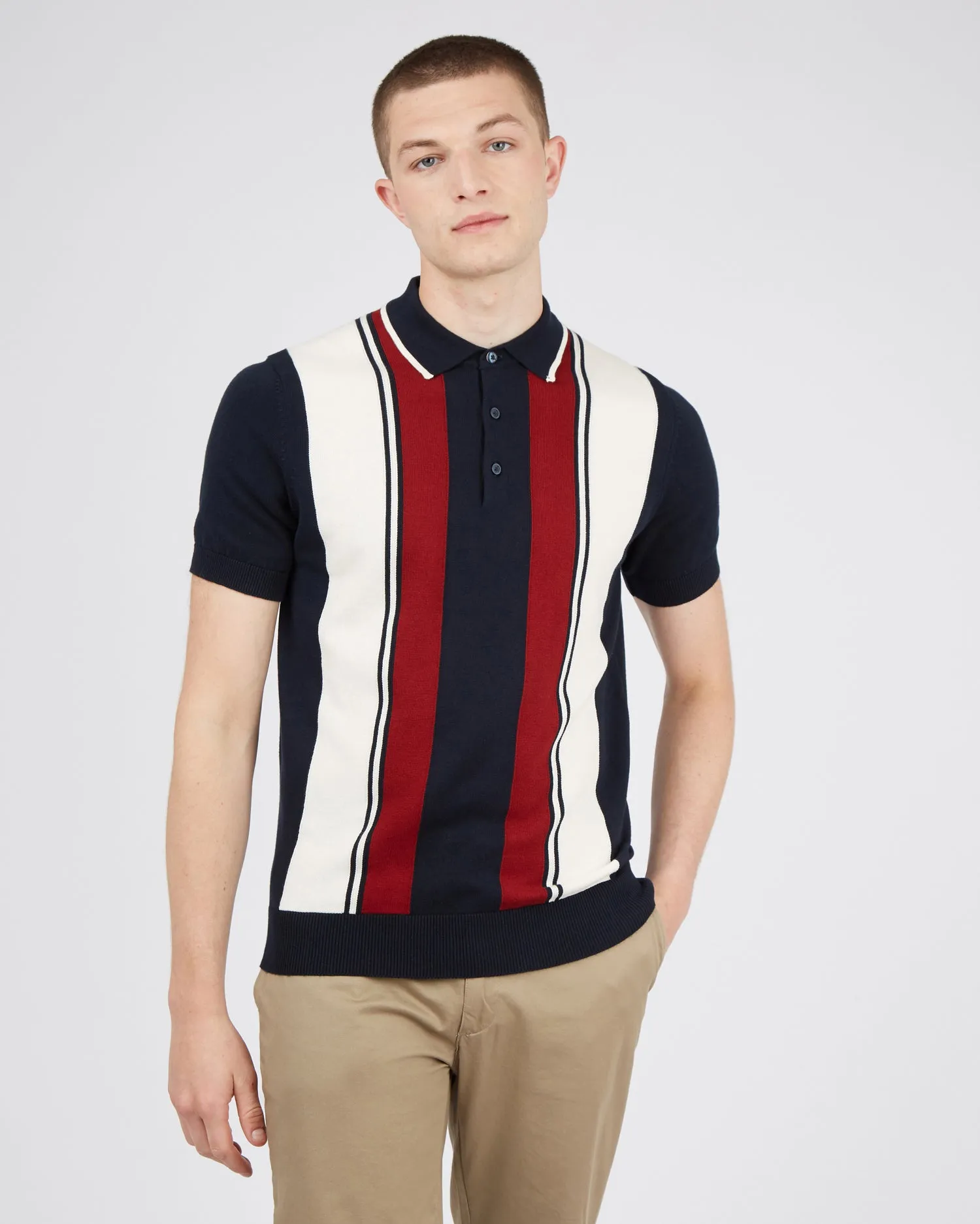 Iconic Vertical Wide-Stripe Mod Polo - Dark Navy sold by Ben Sherman