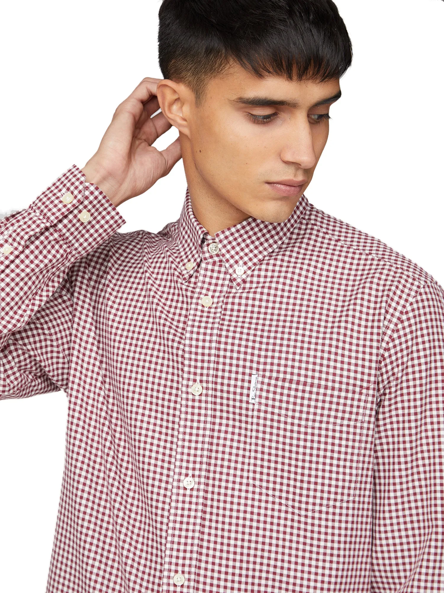 Long-Sleeve Archive Modernist Gingham Shirt - Wine sold by Ben Sherman product image thumbnail 3