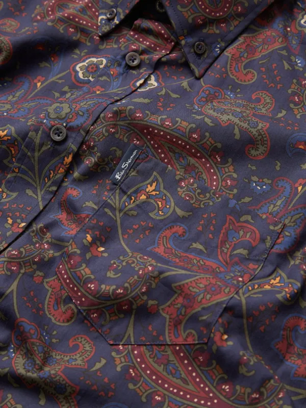 Eastern Paisley Print Long-Sleeve Shirt - Marine sold by Ben Sherman