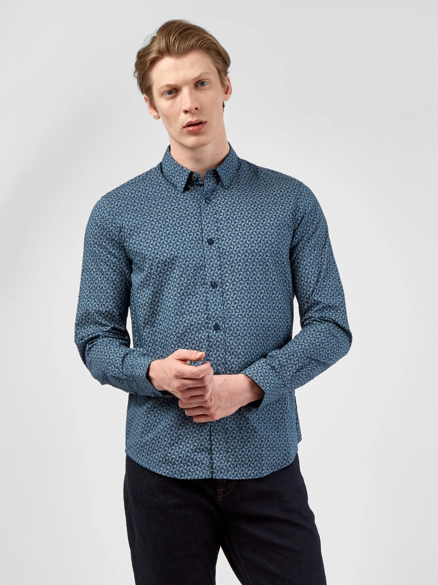 Long-Sleeve Stipple-Print Shirt - Dark Blue sold by Ben Sherman
