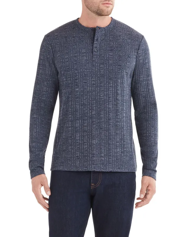 Long-Sleeve Jaq Stripe Henley Shirt - Blue Shadow made by Ben Sherman