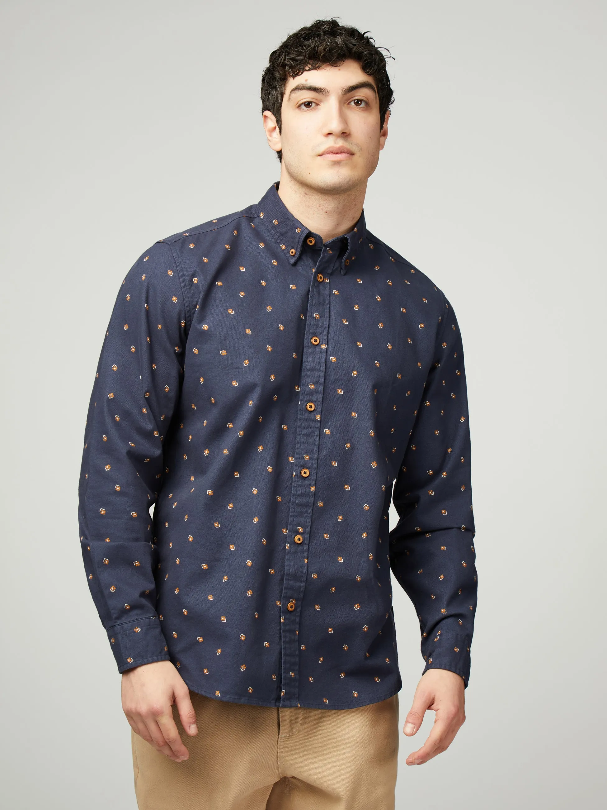 Scattered Geo Print Brushed Twill - Mood Indigo sold by Ben Sherman