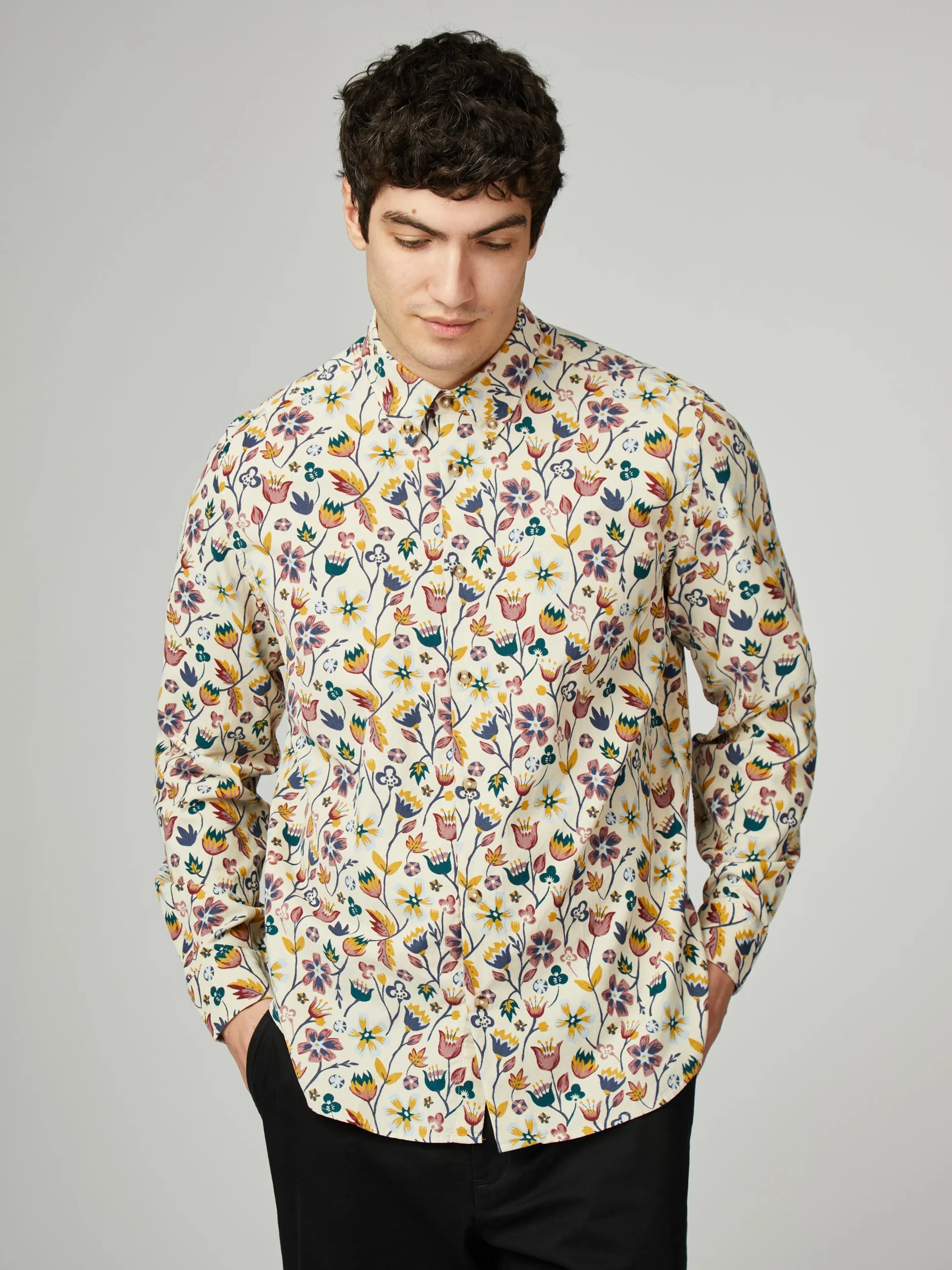 Floral Printed Cord - Fog sold by Ben Sherman