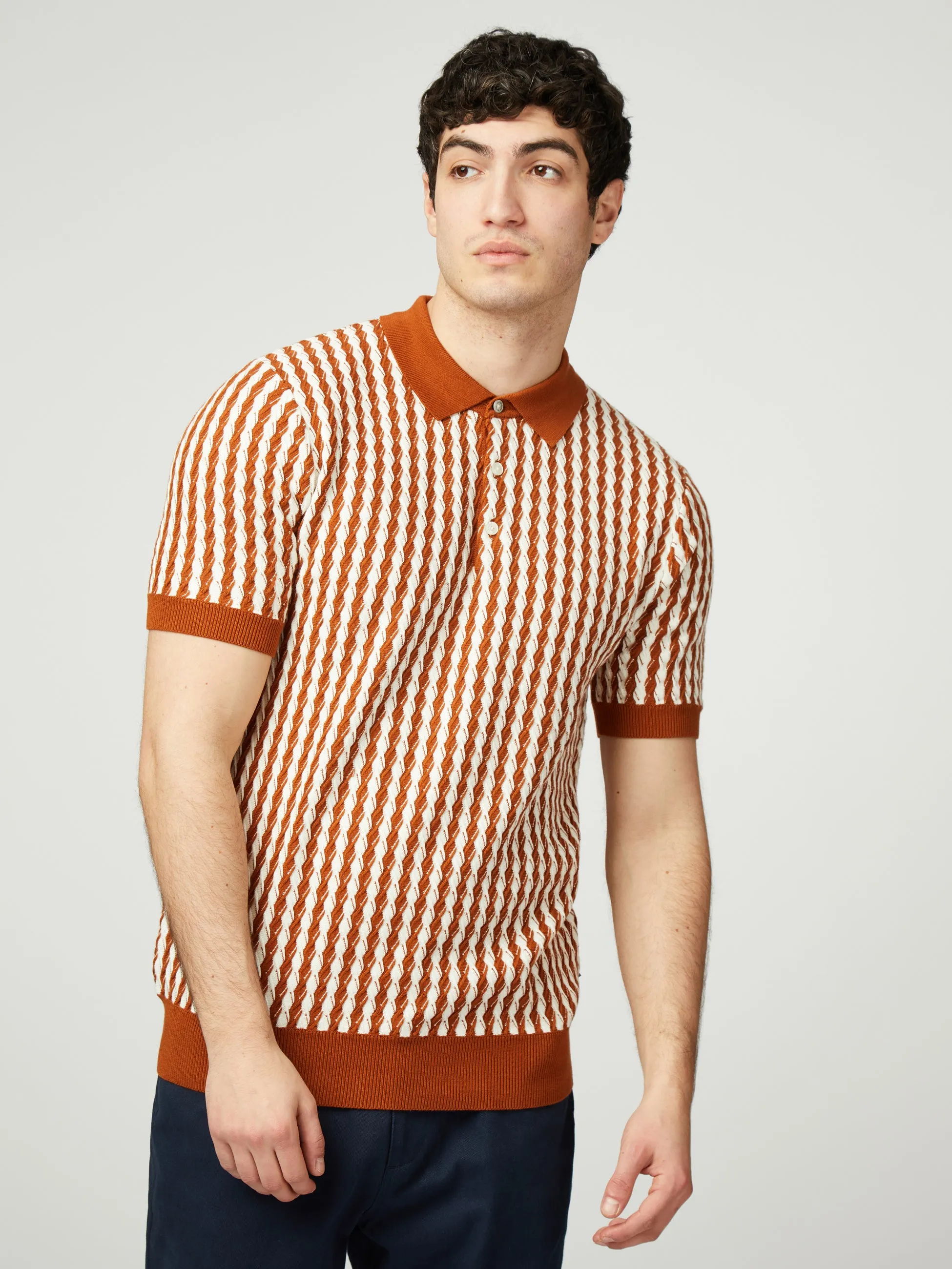 All Over Diamond Textured Polo - Orange sold by Ben Sherman