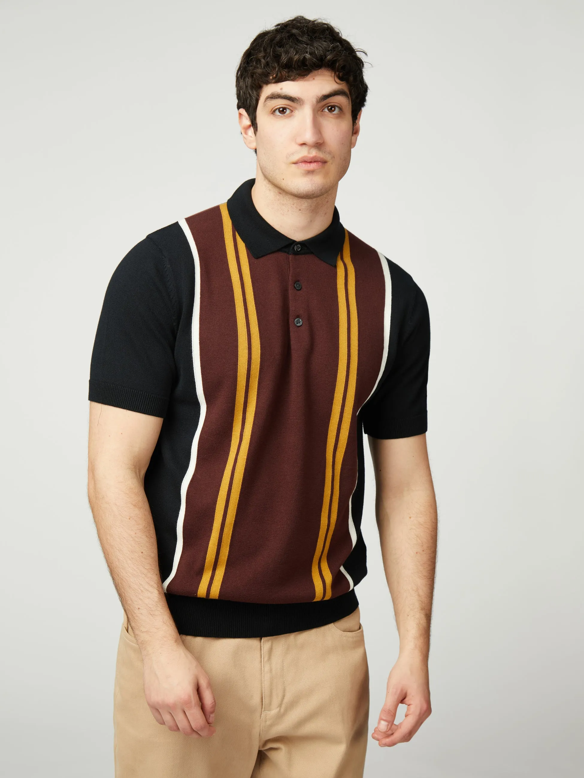 Vertical Stripe Polo - Black sold by Ben Sherman
