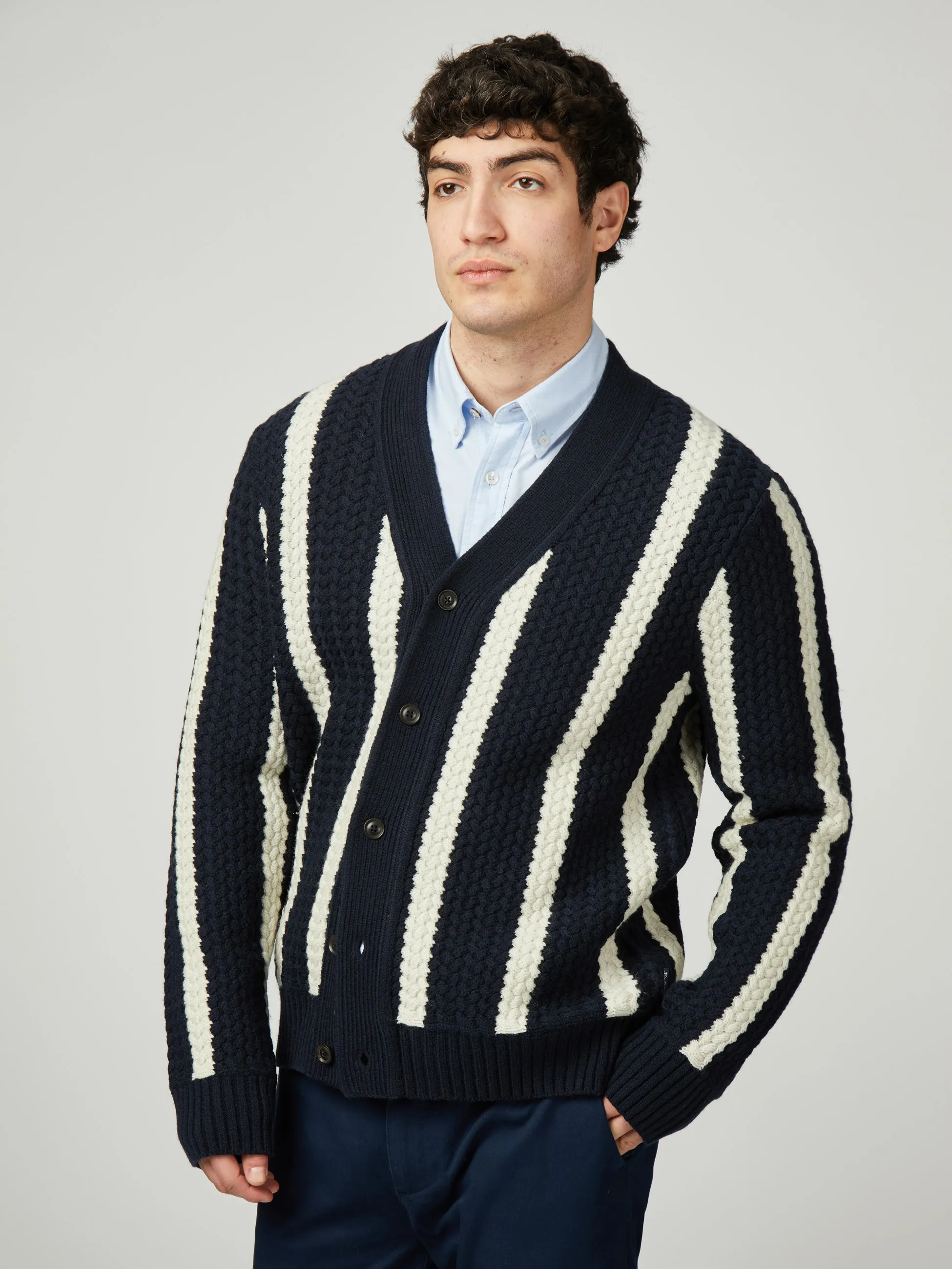 Textured Stripe Cardigan - Dark Navy sold by Ben Sherman