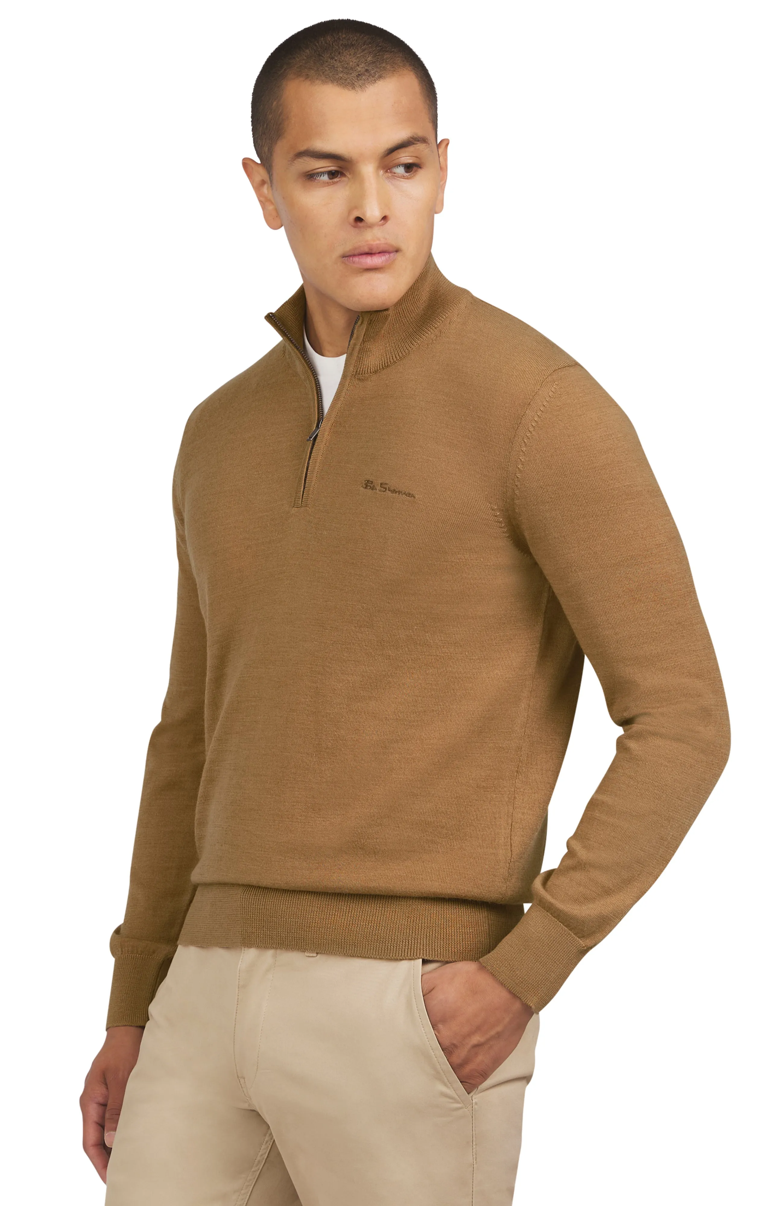 Merino Half Zip - Light Brown sold by Ben Sherman