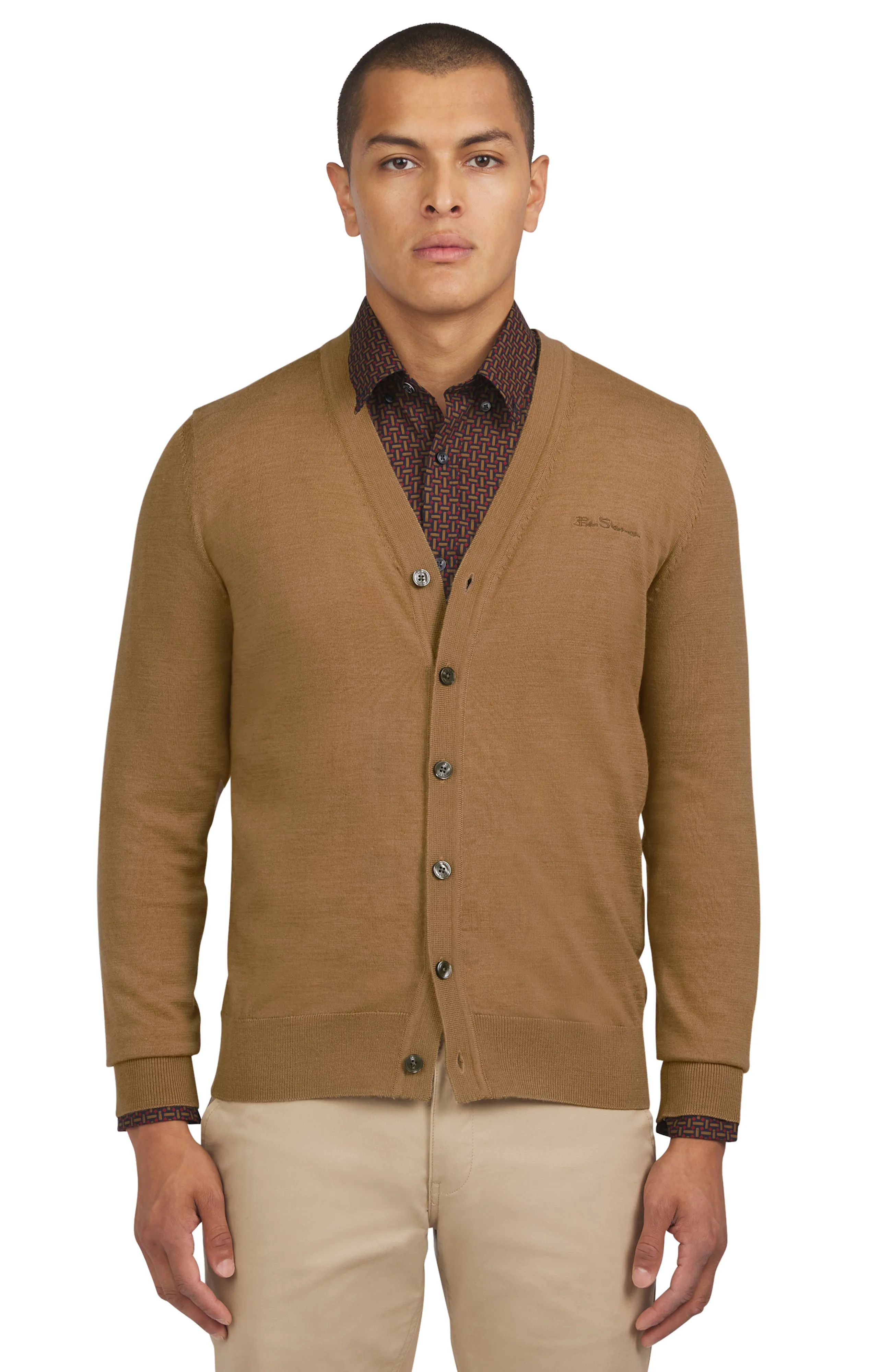 Merino Cardigan - Light Brown sold by Ben Sherman