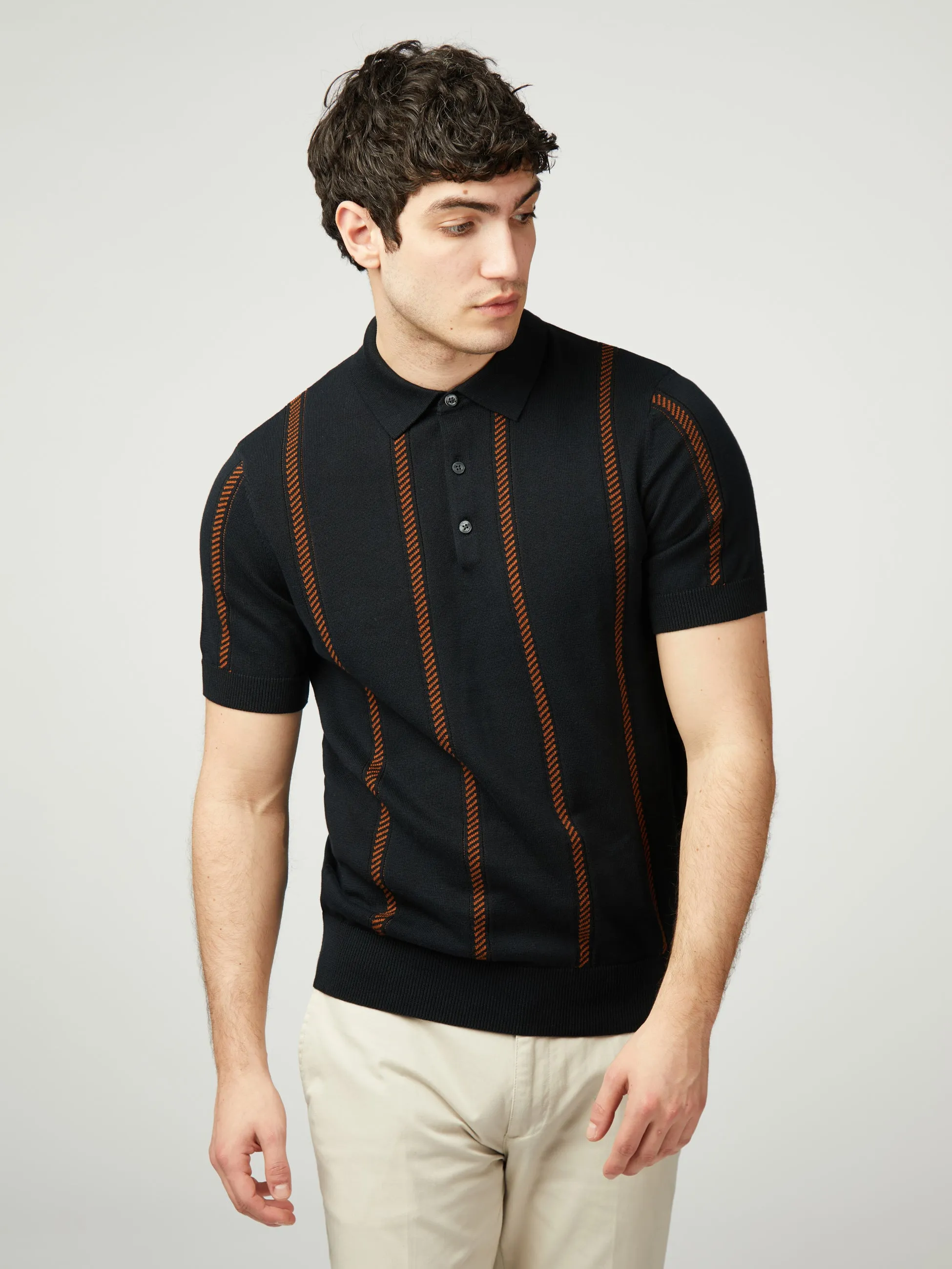 Jacquard Stripe Polo - Black sold by Ben Sherman