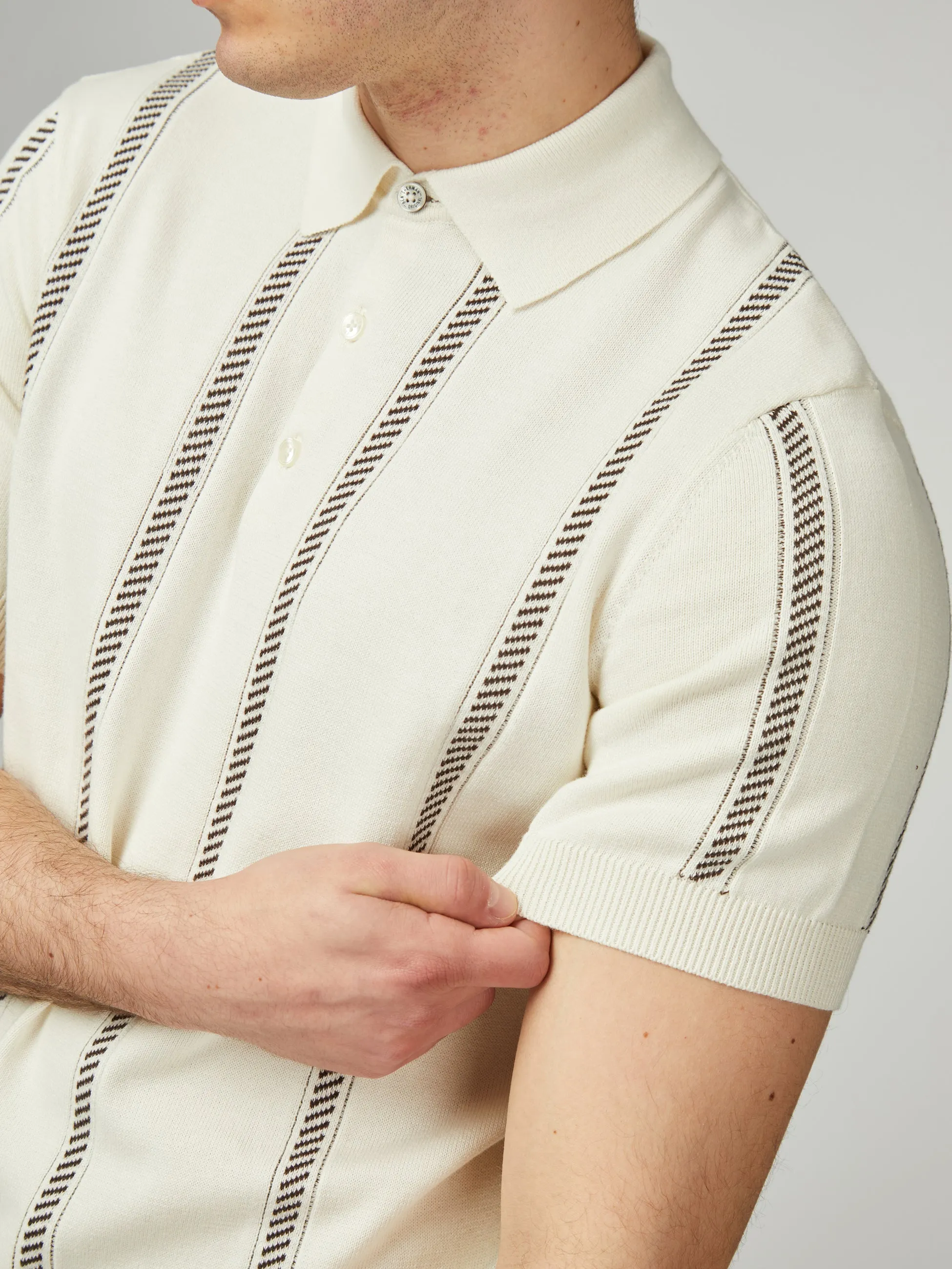 Jacquard Stripe Polo - Ivory sold by Ben Sherman product image thumbnail 4