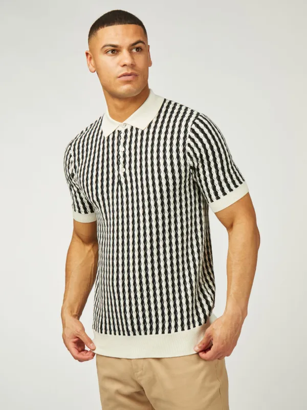All Over Diamond Textured Polo - Ivory sold by Ben Sherman