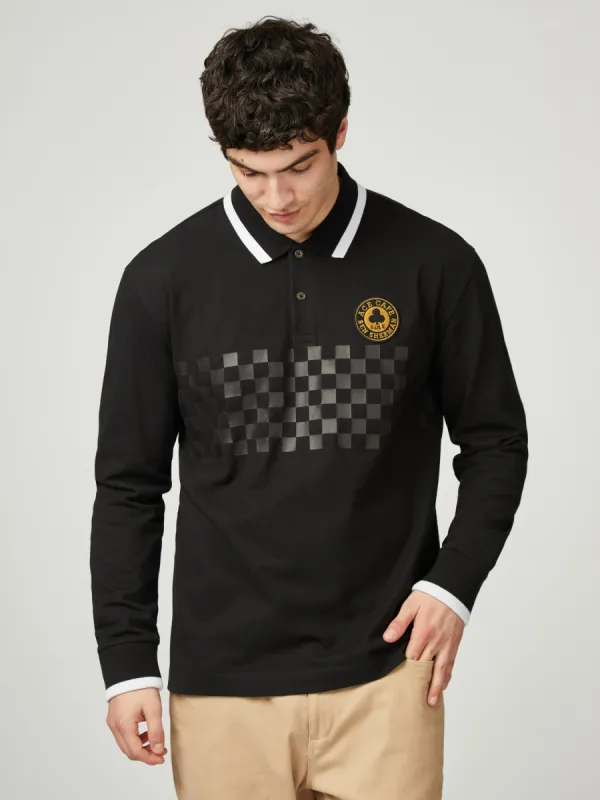 Ace Cafe Chequerboard Long Sleeve Polo - Black sold by Ben Sherman