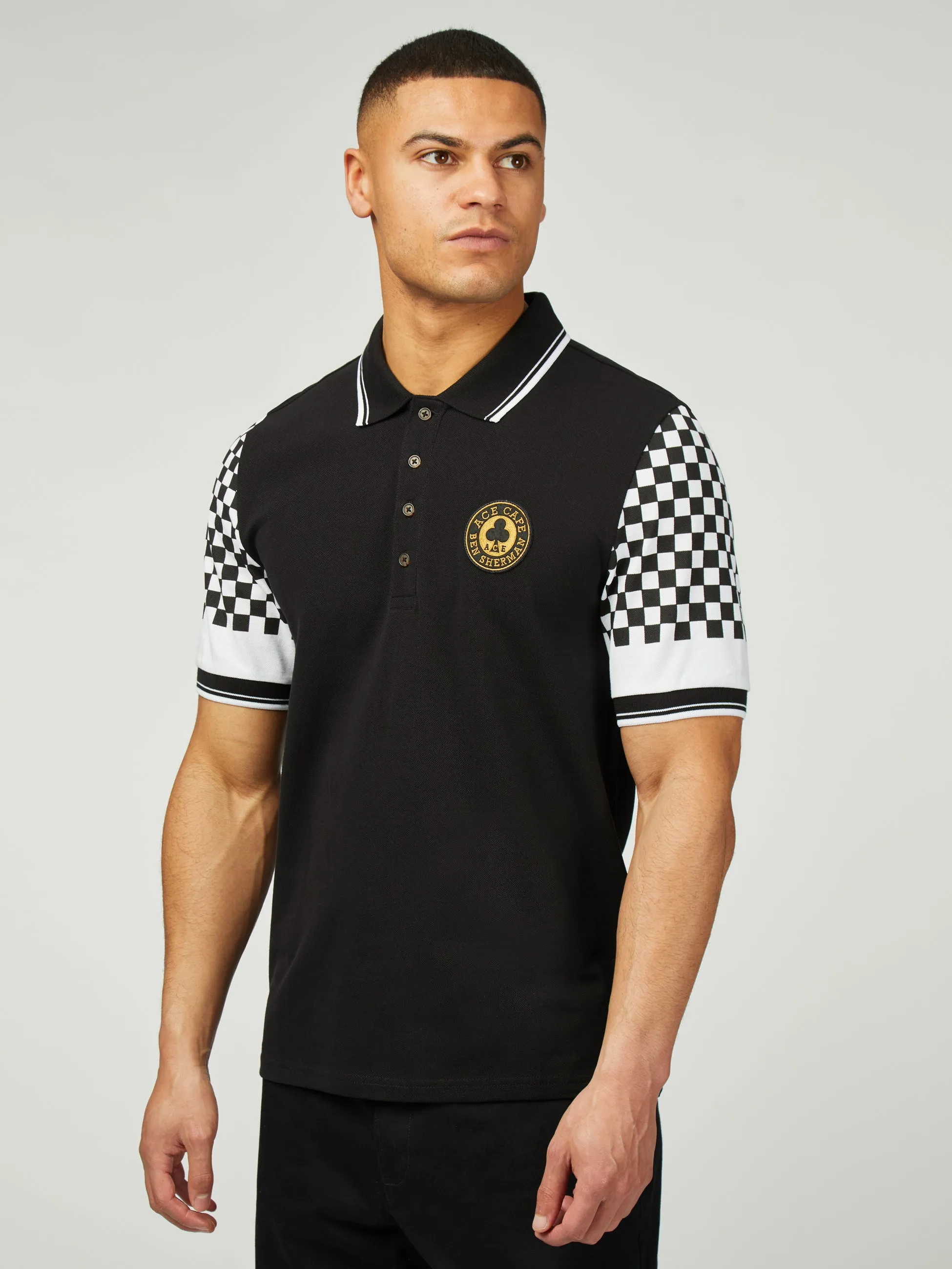 Ace Cafe Chequerboard Polo - Black sold by Ben Sherman