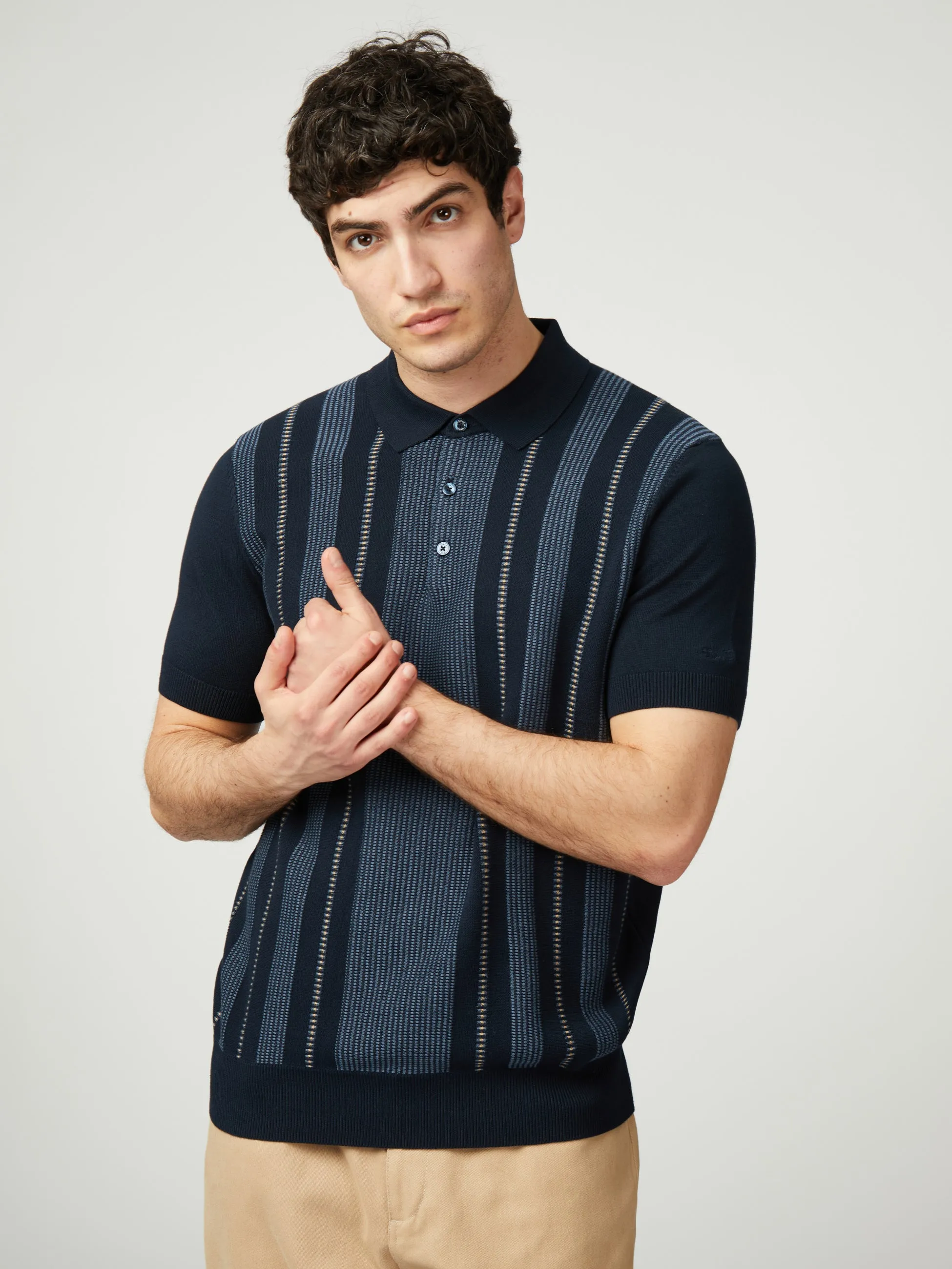 Birdseye Stripe Polo - Dark Navy sold by Ben Sherman