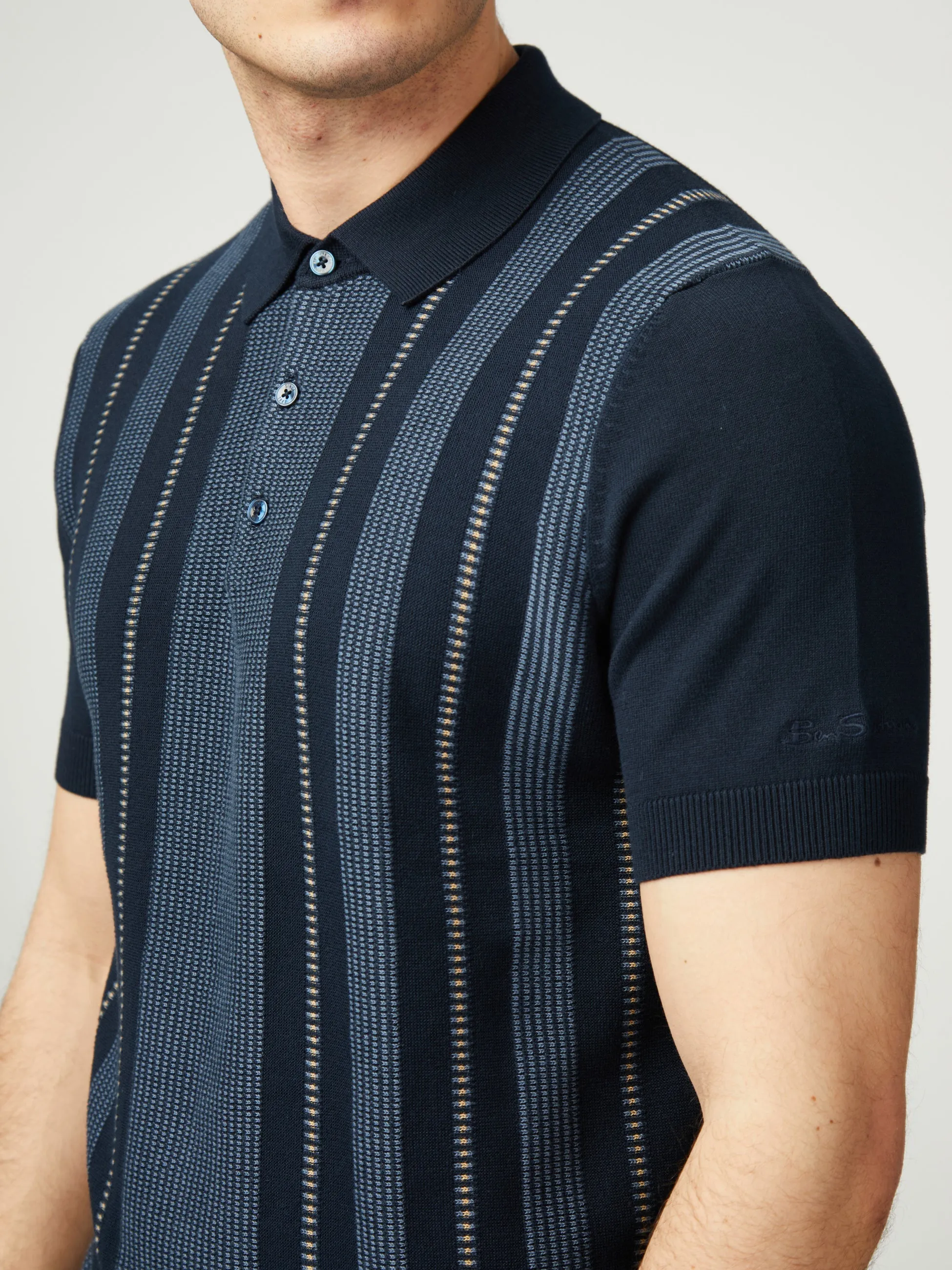 Birdseye Stripe Polo - Dark Navy sold by Ben Sherman product image thumbnail 4