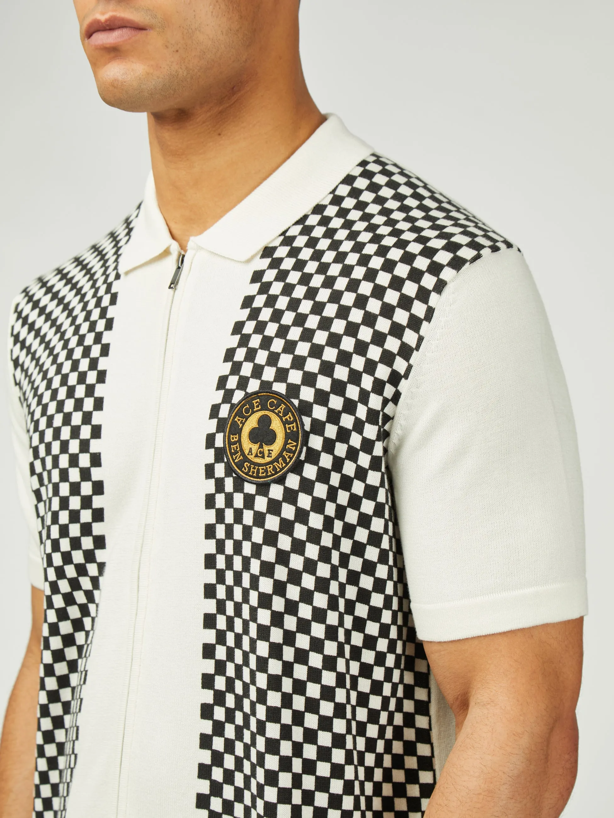 Ace Cafe Chequerboard Zip Through Polo - Ivory sold by Ben Sherman product image thumbnail 4