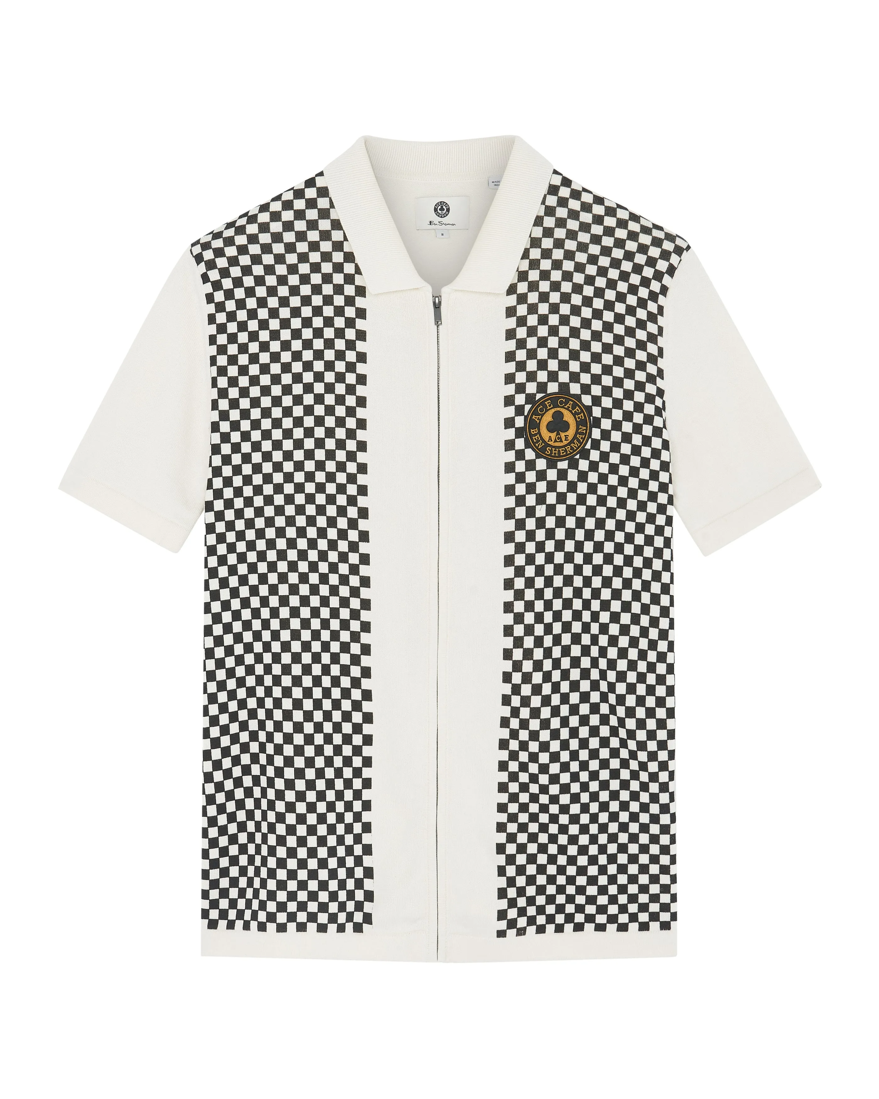 Ace Cafe Chequerboard Zip Through Polo - Ivory sold by Ben Sherman product image thumbnail 5