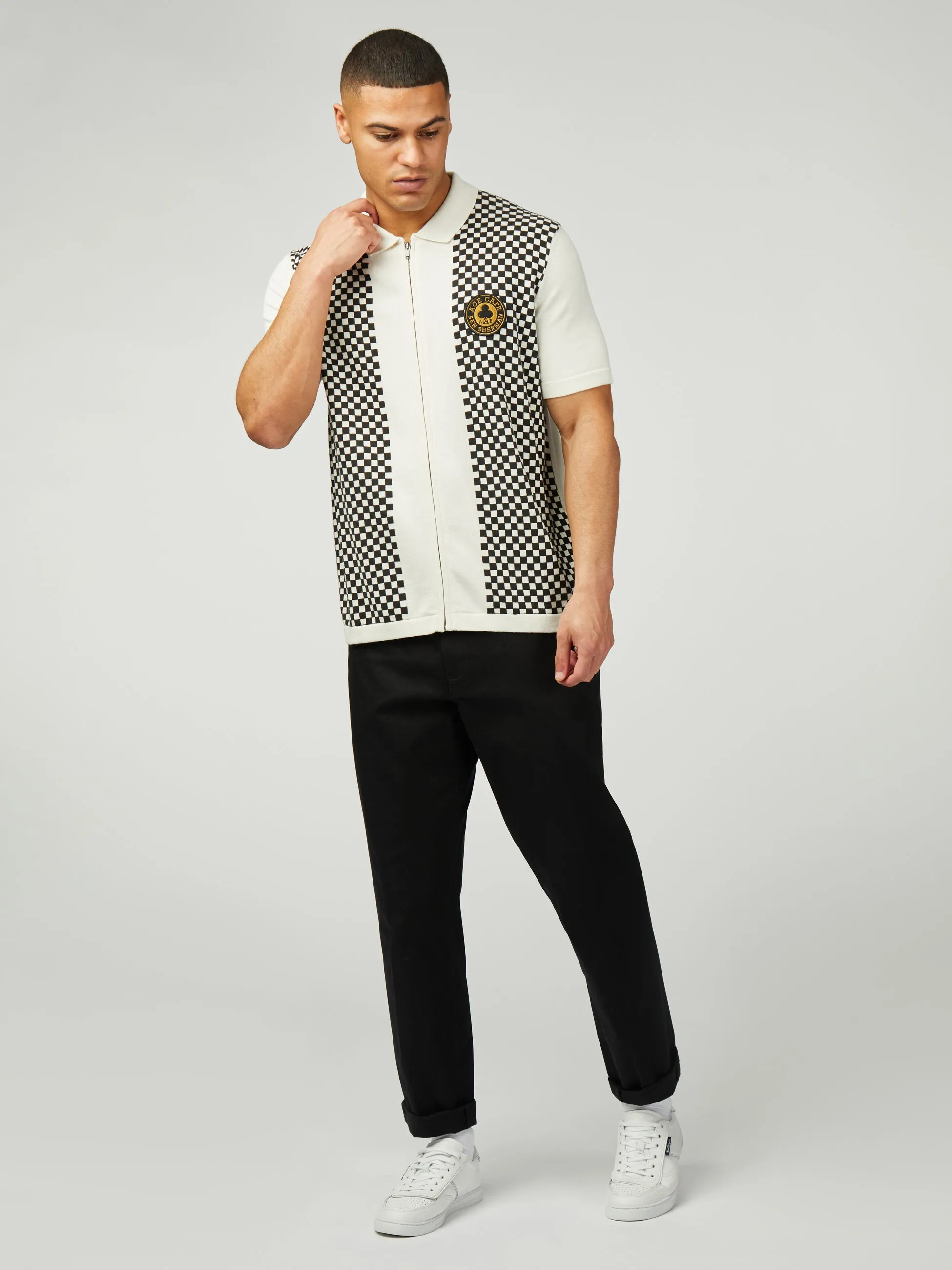 Ace Cafe Chequerboard Zip Through Polo - Ivory sold by Ben Sherman product image thumbnail 2