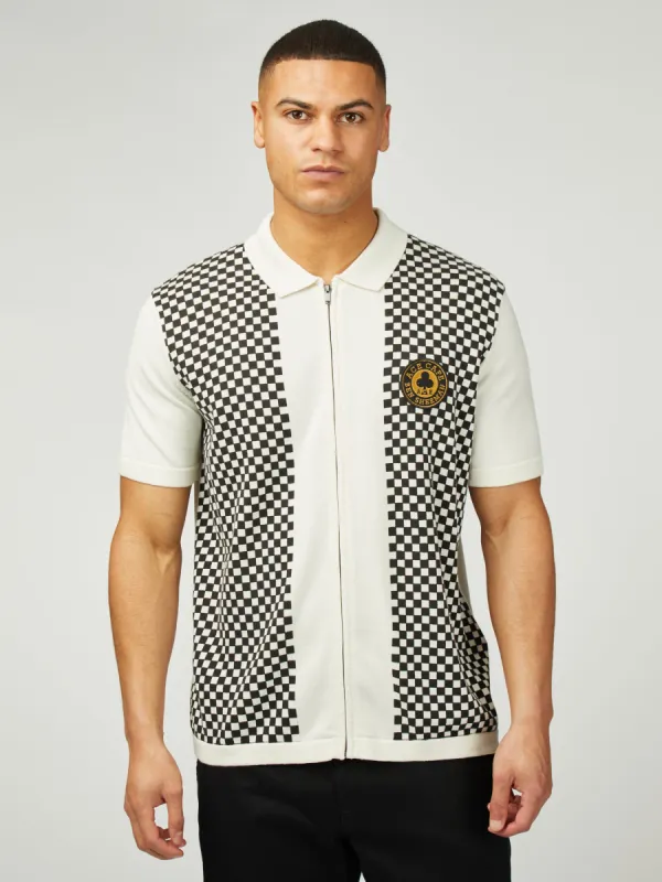 Ace Cafe Chequerboard Zip Through Polo - Ivory sold by Ben Sherman