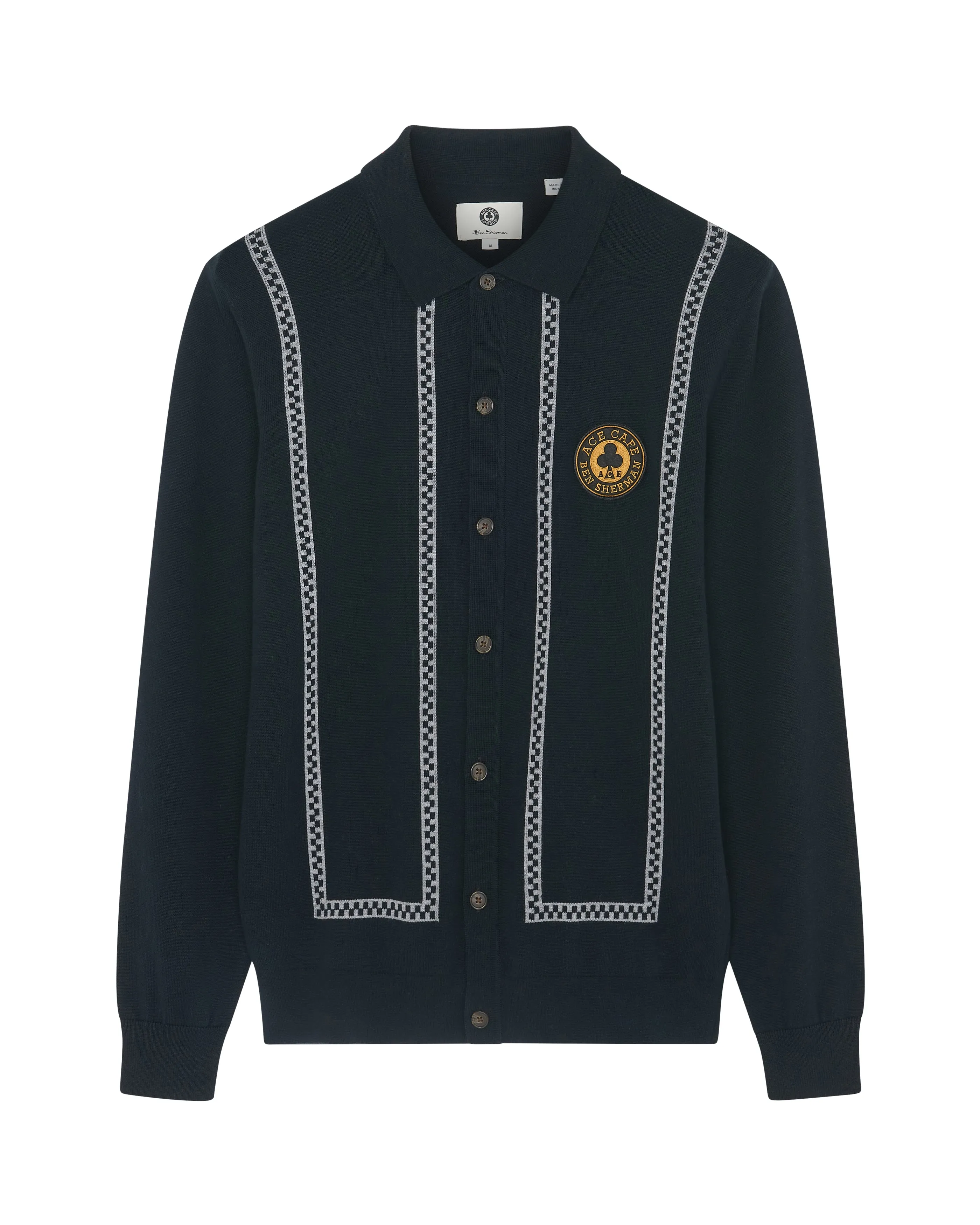Ace Cafe Chequerboard Button Through Polo - Black sold by Ben Sherman product image thumbnail 5