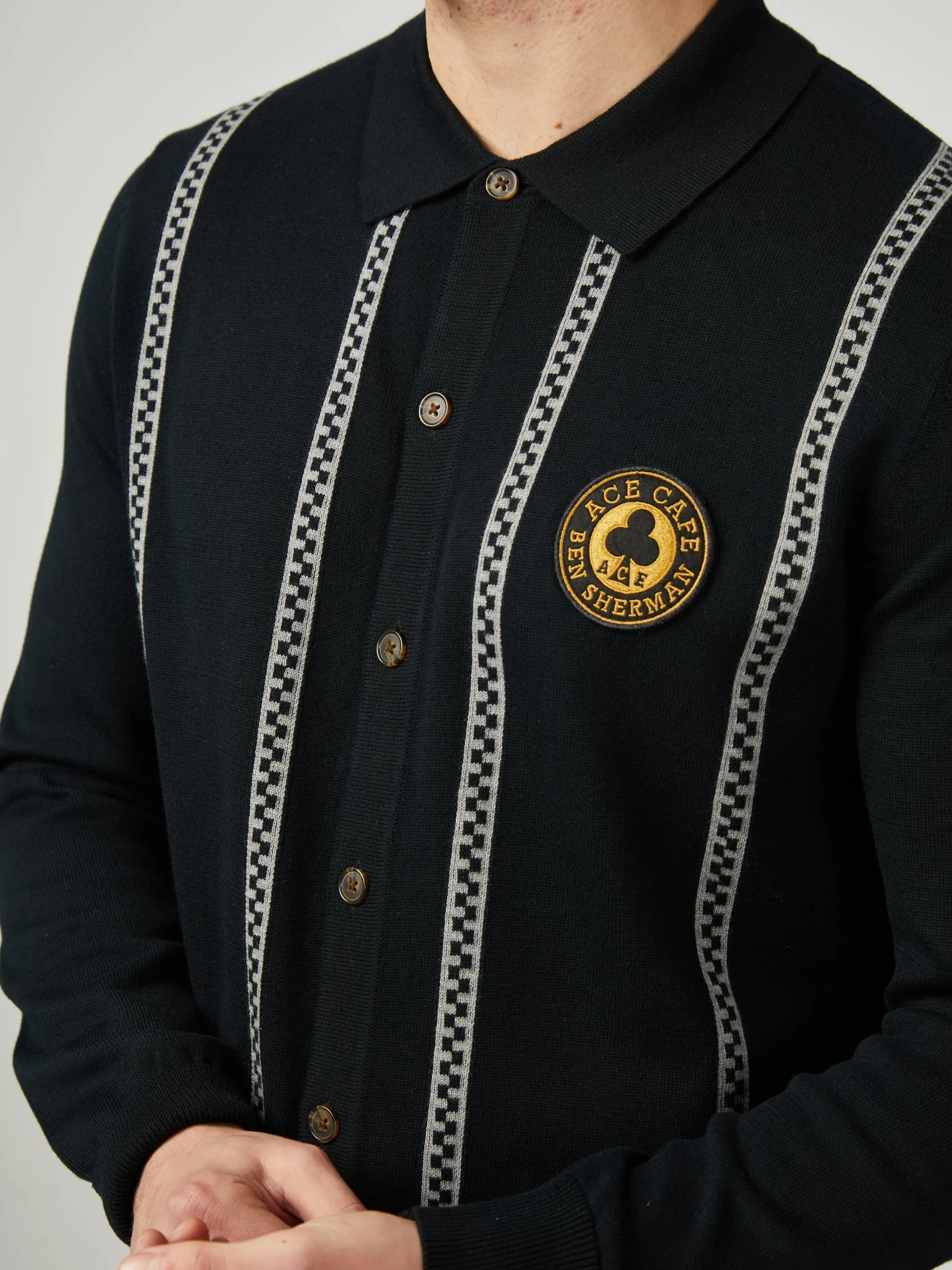 Ace Cafe Chequerboard Button Through Polo - Black sold by Ben Sherman product image thumbnail 4