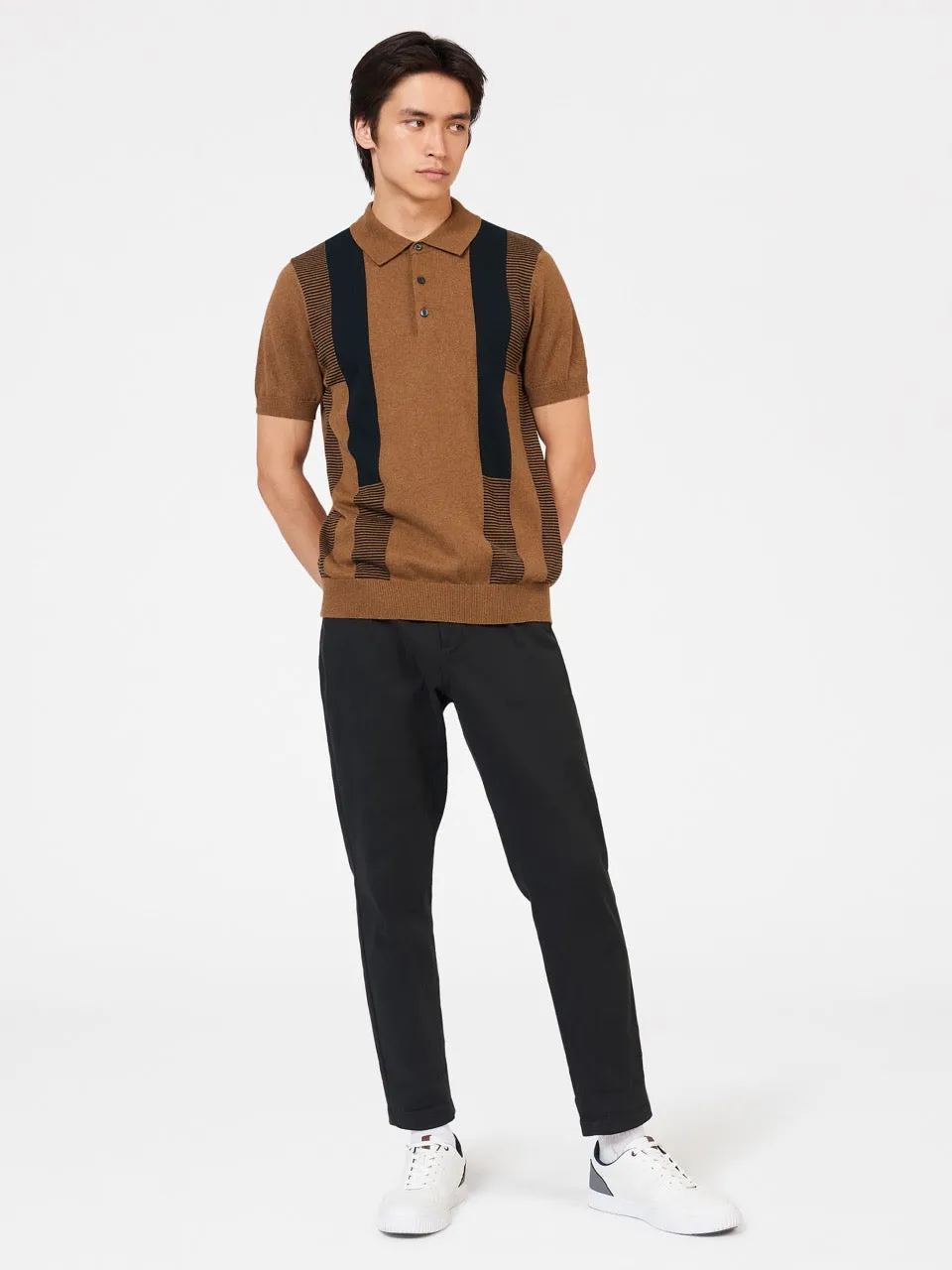 Intarsia Stripe Knit Polo - Ginger sold by Ben Sherman product image thumbnail 5